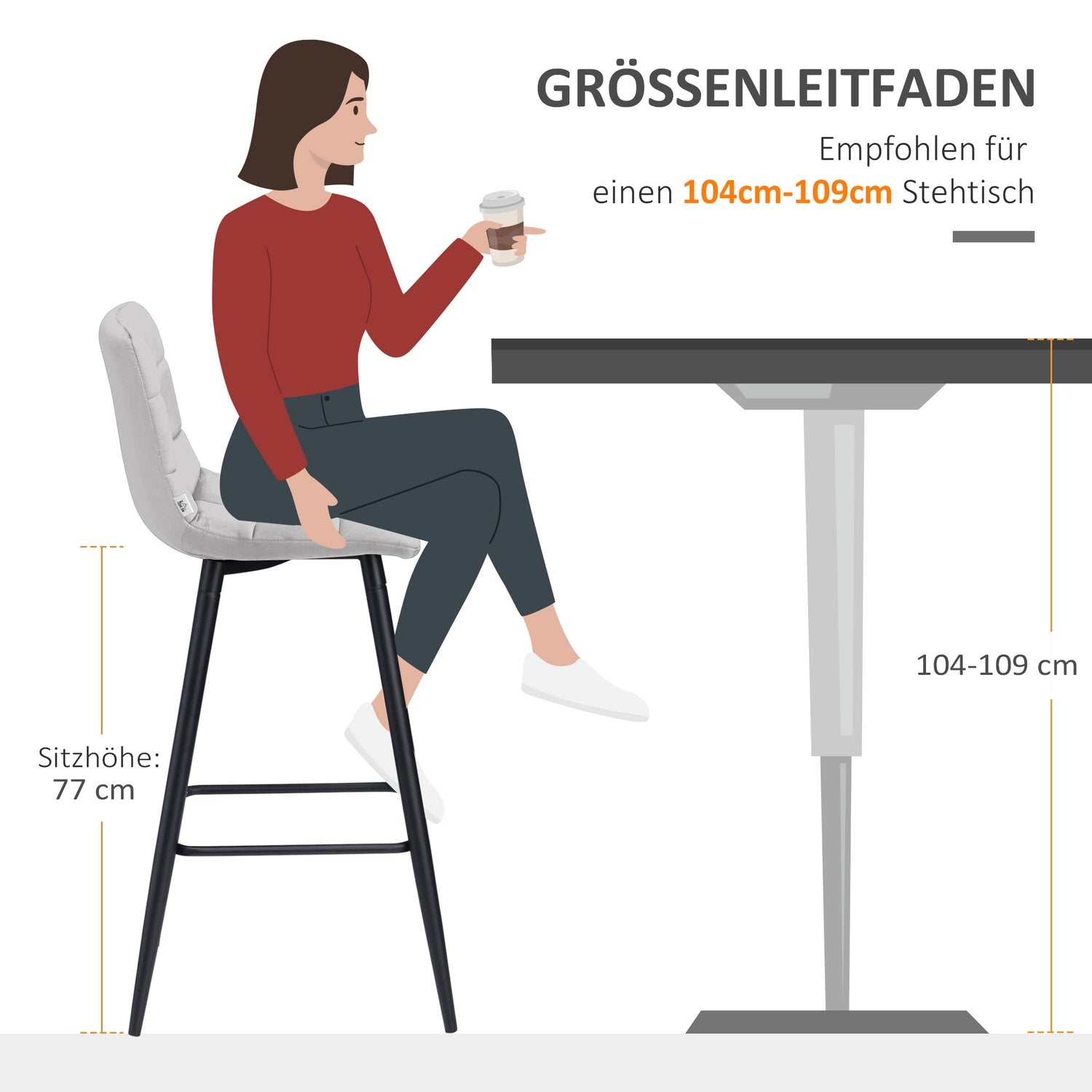 Fluwelen barkruk met voetensteun, set van 2 - lichtgrijs