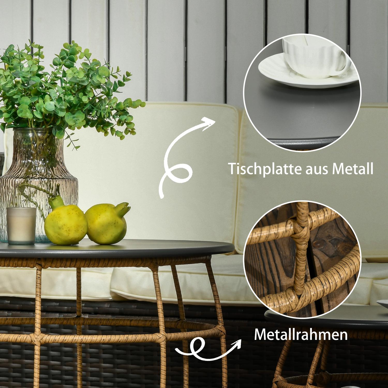 Set van 2 handgeweven bijzettafels, Ø46+Ø60 cm, zandkleur