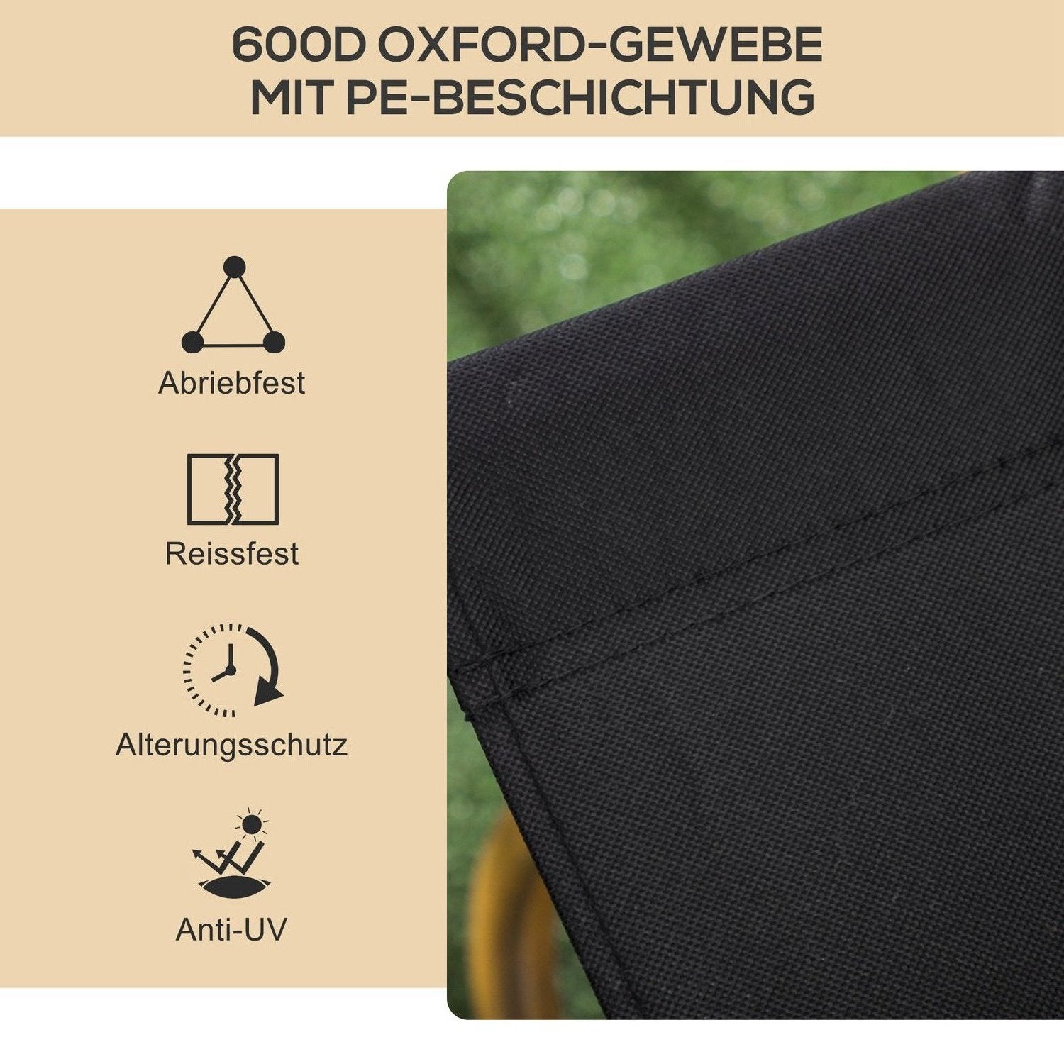 Set van 2 opvouwbare campingstoelen, zwart stalen frame