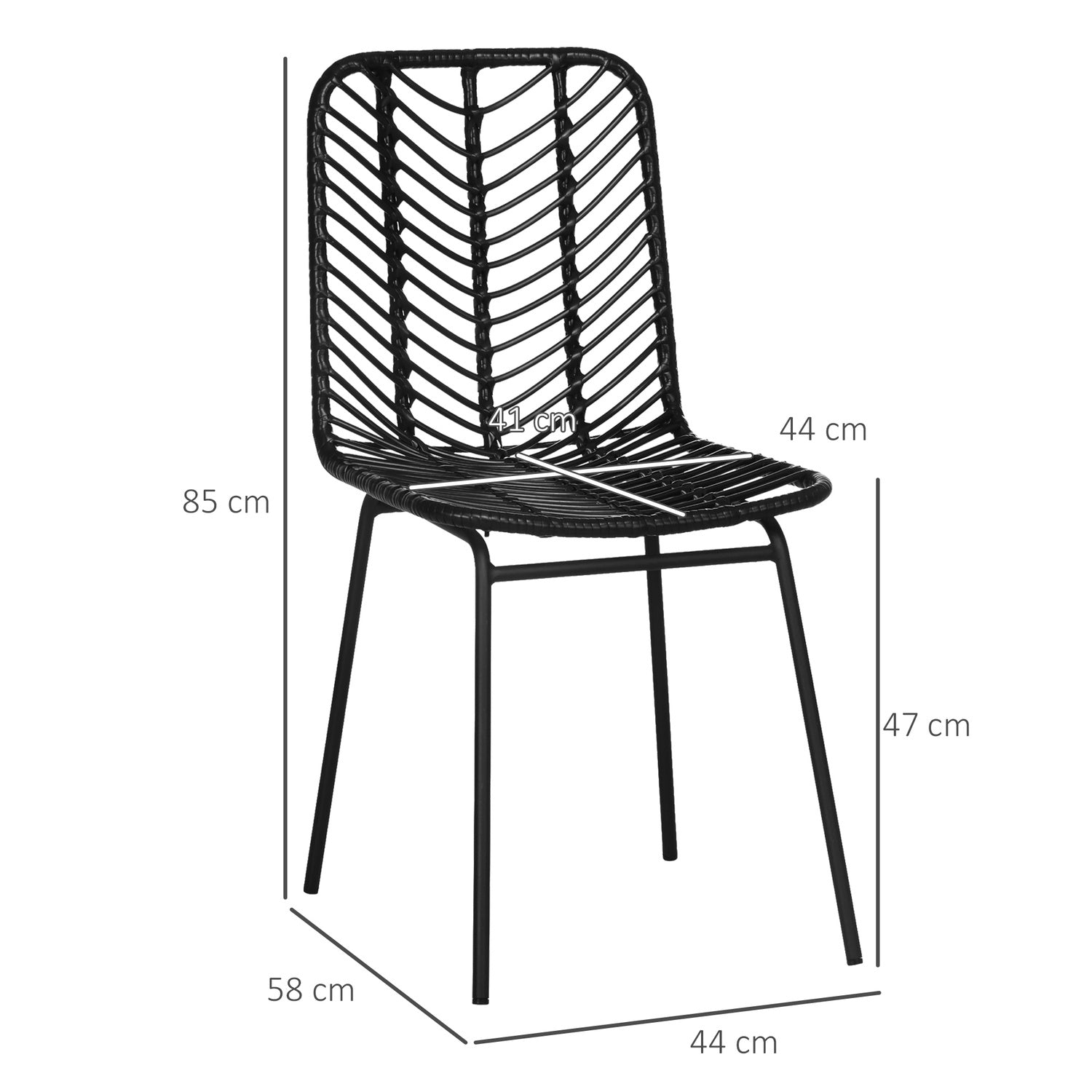 Set van 2 eetkamerstoelen van zwart rotan met rugleuning