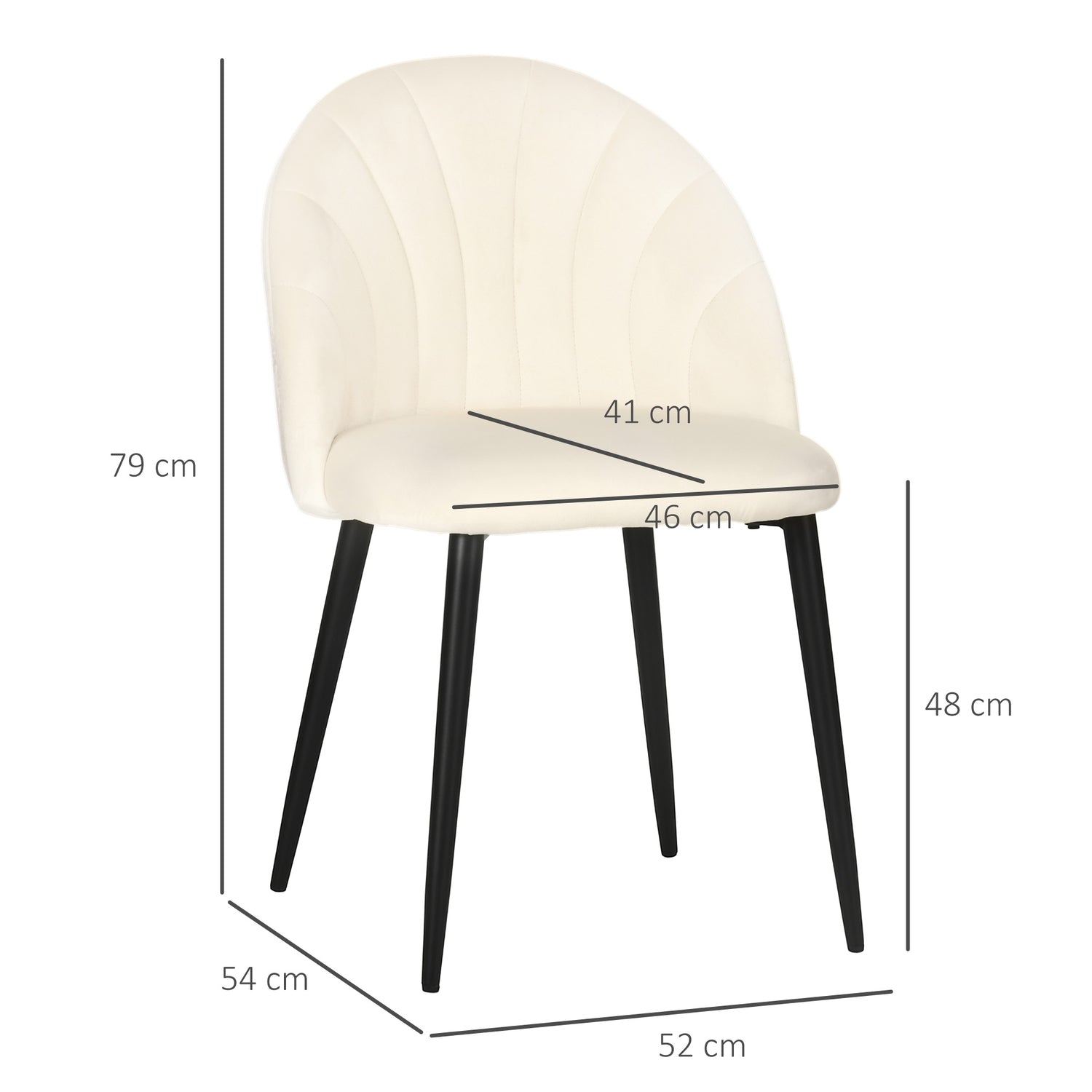 Set van 2 gestoffeerde eetkamerstoelen, Fluweellook, Crème