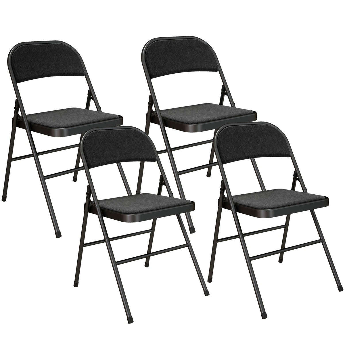 Set van 4 klapstoelen, draagbare bureaustoelen, metalen poten, klapstoel voor kantoor, receptie, wachtkamer, linnenlook, zwart