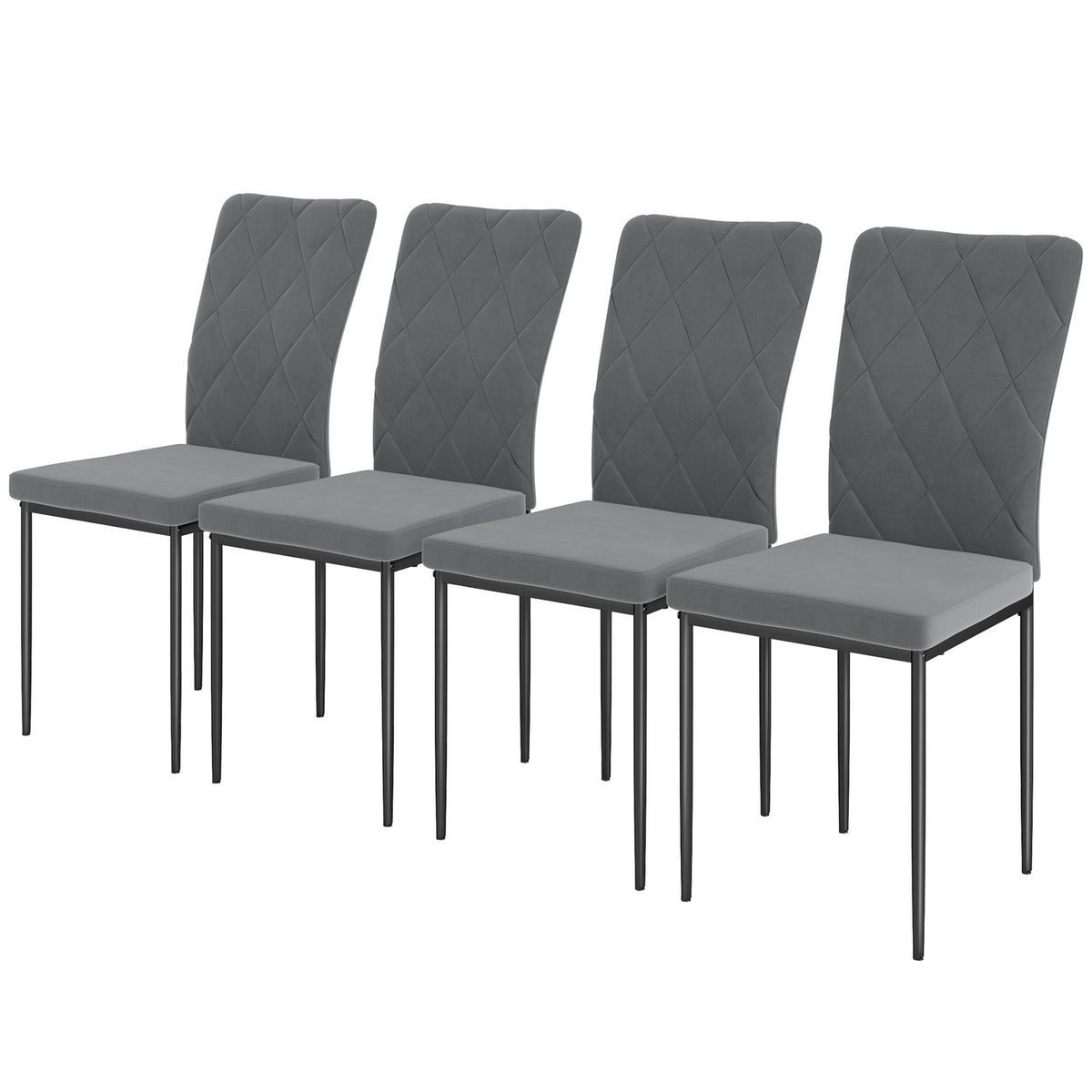 Set van 4 donkergrijze eetkamerstoelen in fluweellook met rugleuning