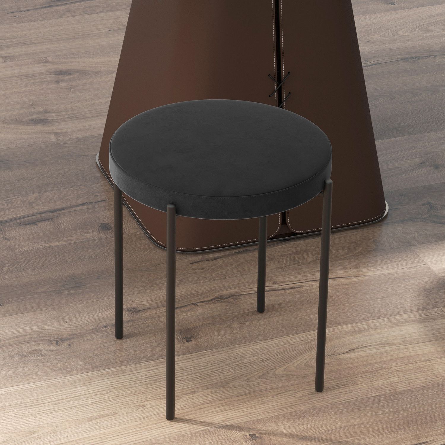 4er Set stapelbare Sitzhocker aus Samt, schwarz, gepolsterter Sitz