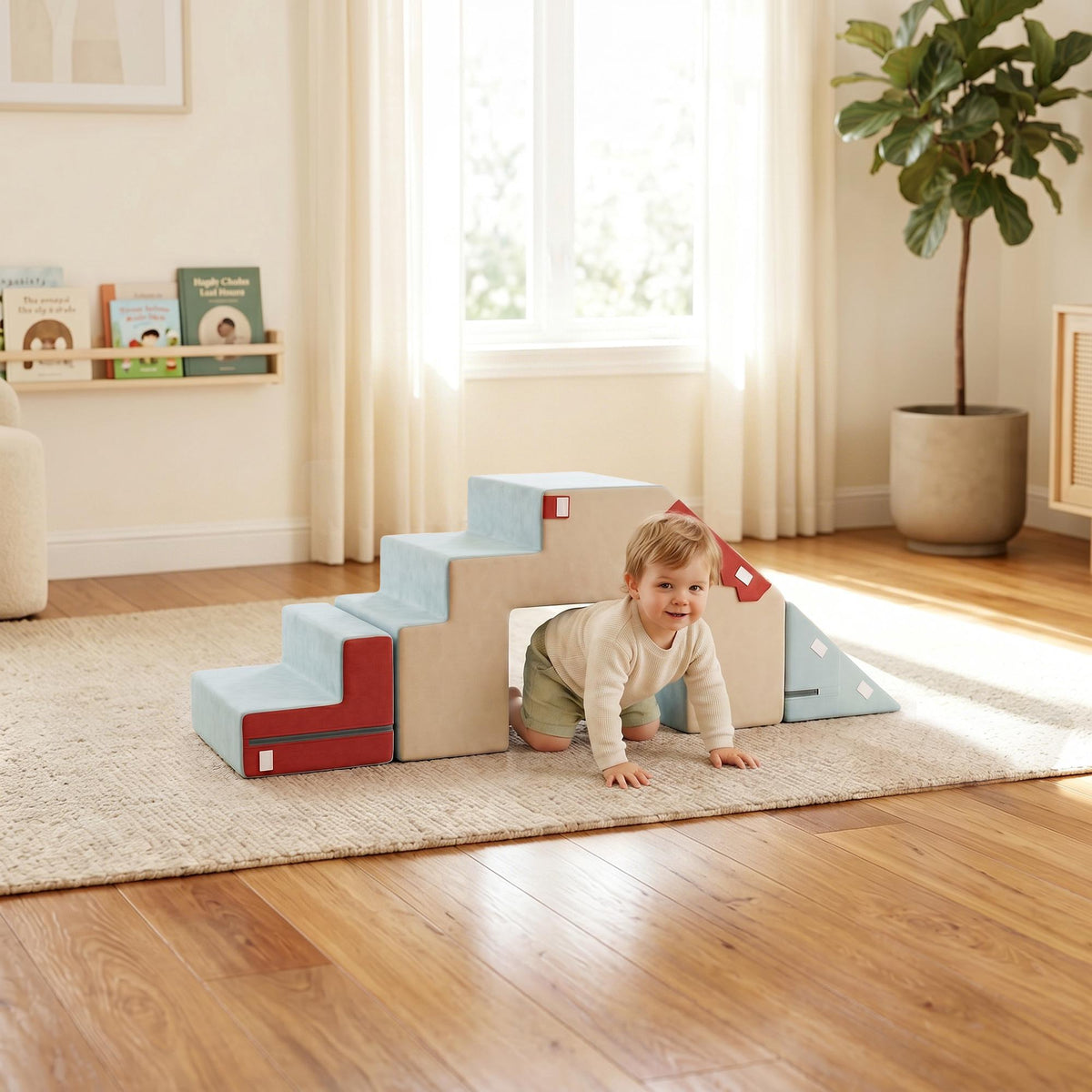 Set foam klimblokken voor peuters, 2-delig, afneembare hoezen, blauw