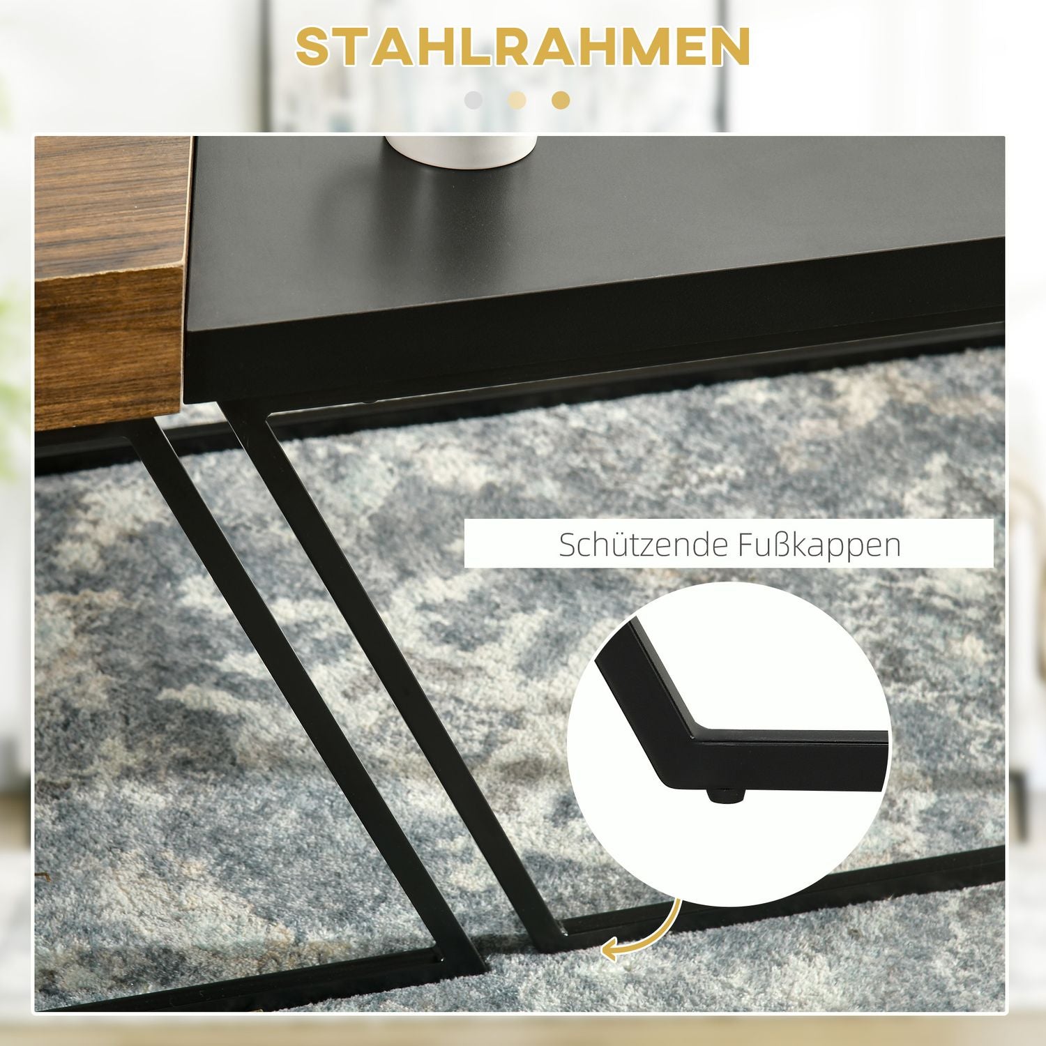 Bijzettafel van industrieel staal – geometrisch design, zwart