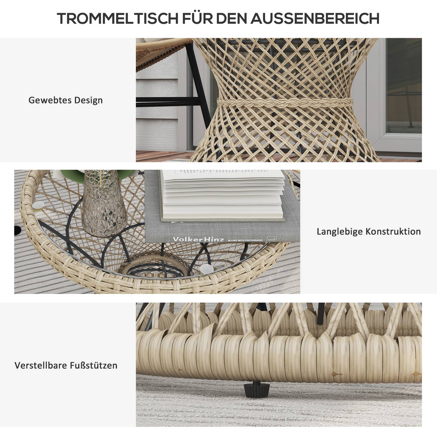 Rotan bijzettafel met UV-bescherming, 45x45cm Boho Design