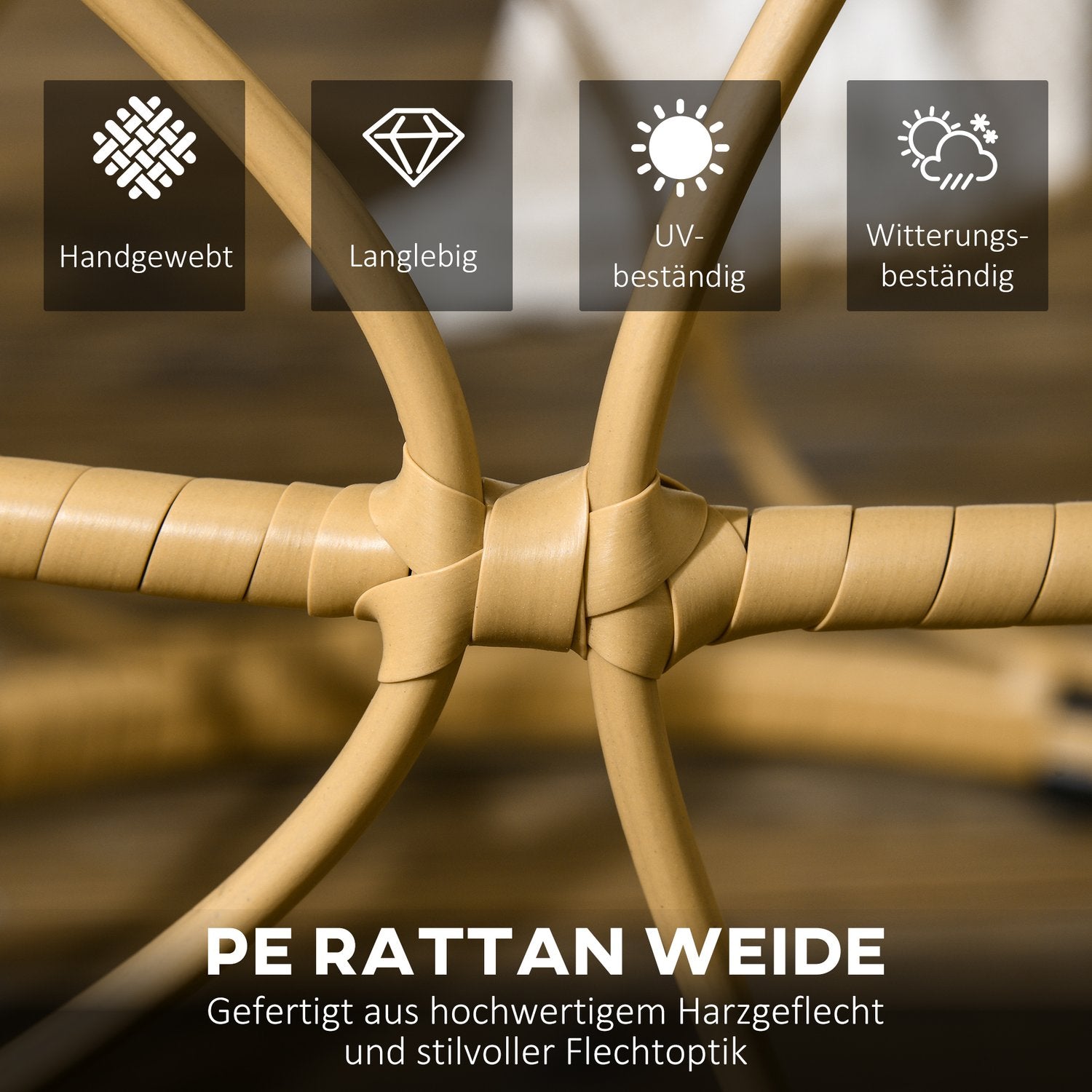 Rotan bijzettafel, set van 2, stapelbaar met glazen blad