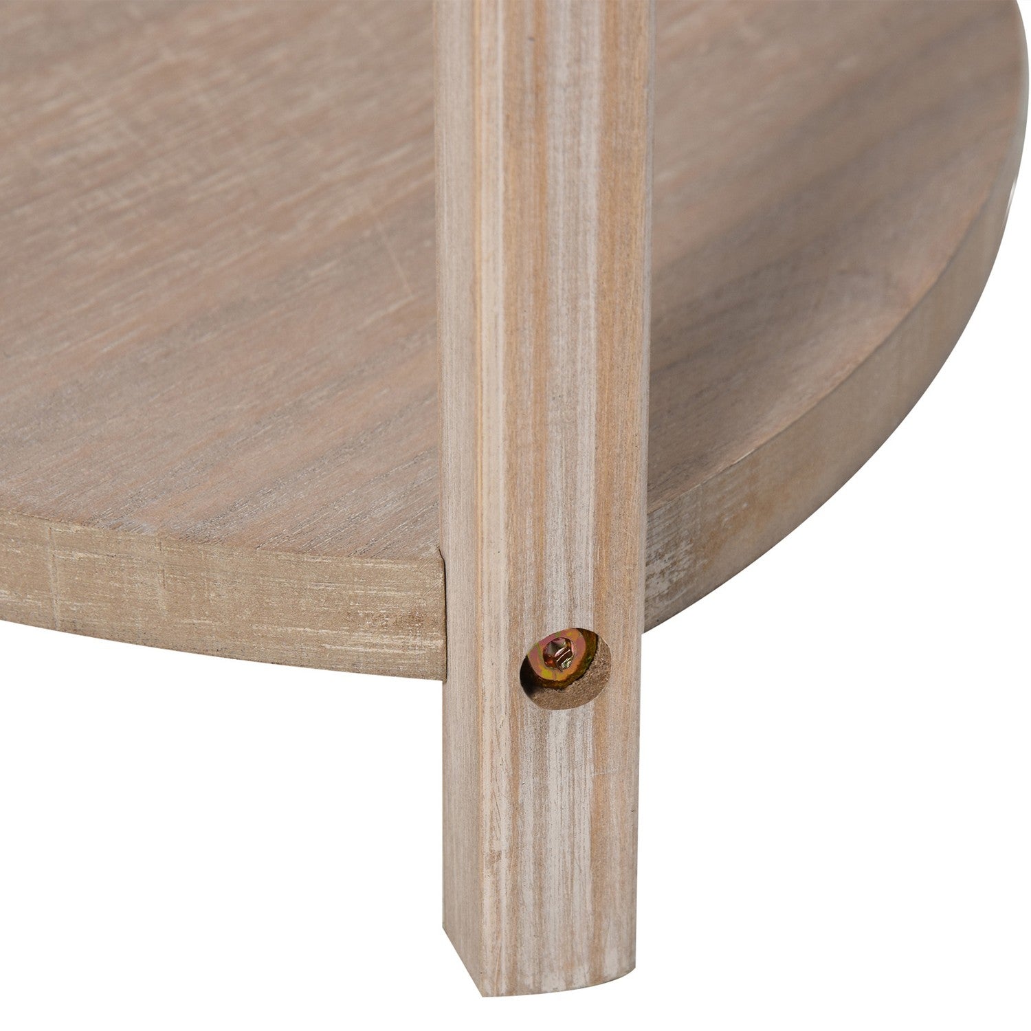Scandinavische houten vloerlamp met plankje en linnen kap
