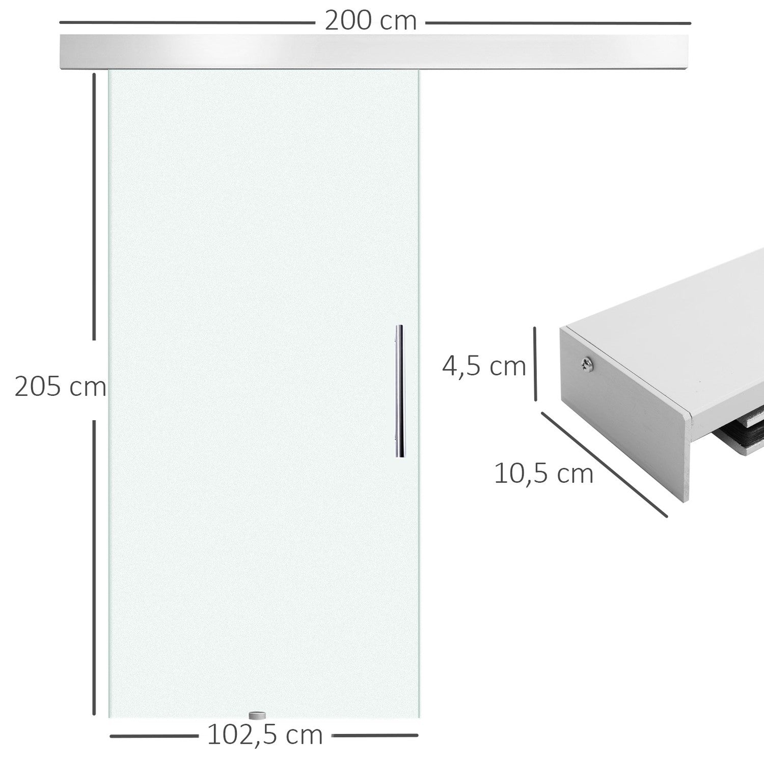 Glazen schuifdeur met handvat, satijnglans, 102,5x205 cm
