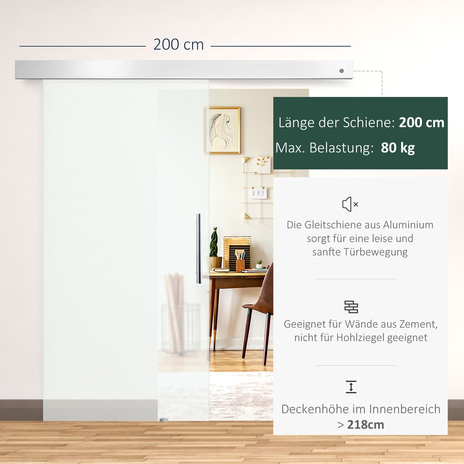 Glazen schuifdeur met handvat, satijnglans, 102,5x205 cm