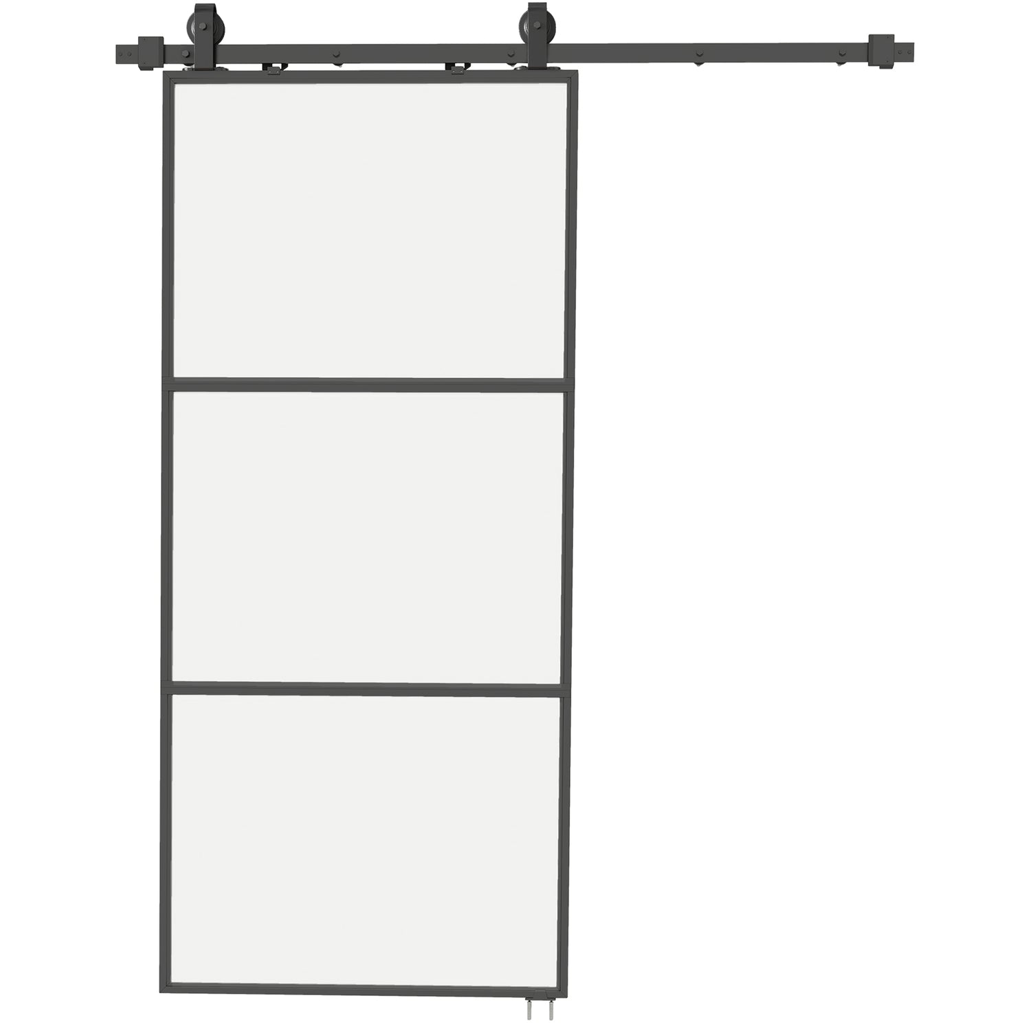 Schuifdeurset met matglas, softclose, zwart staal