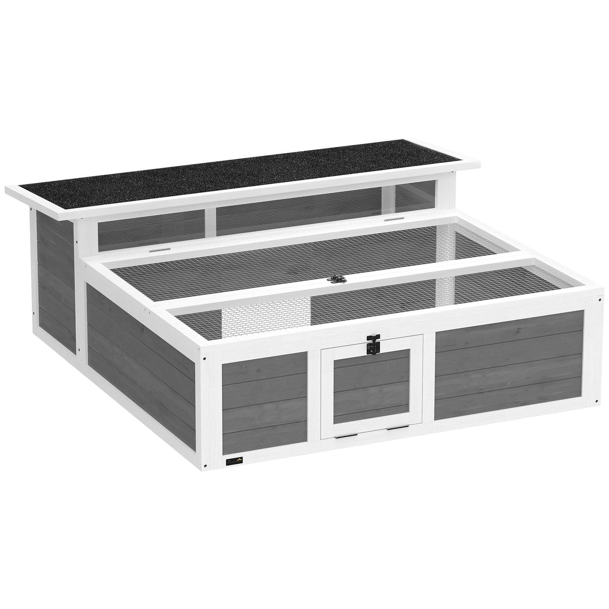 Houten schildpaddenverblijf met ren, 113 x 106,5 x 44,5 cm, grijs