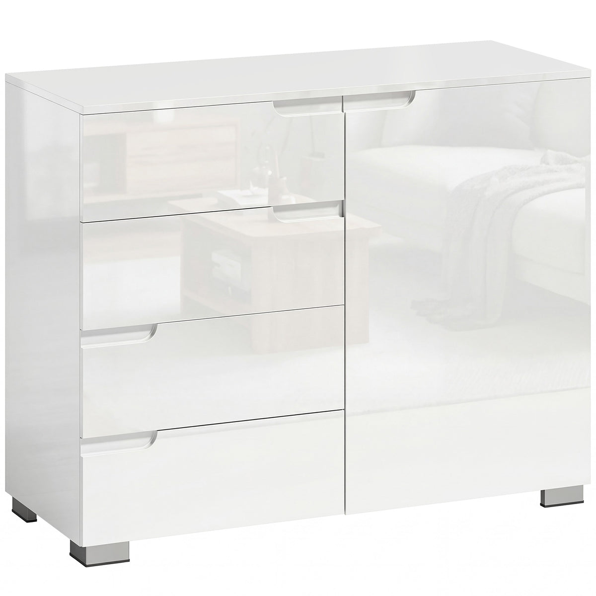 Dressoir met 4 laden, 1 deur, verstelbare plank, wit