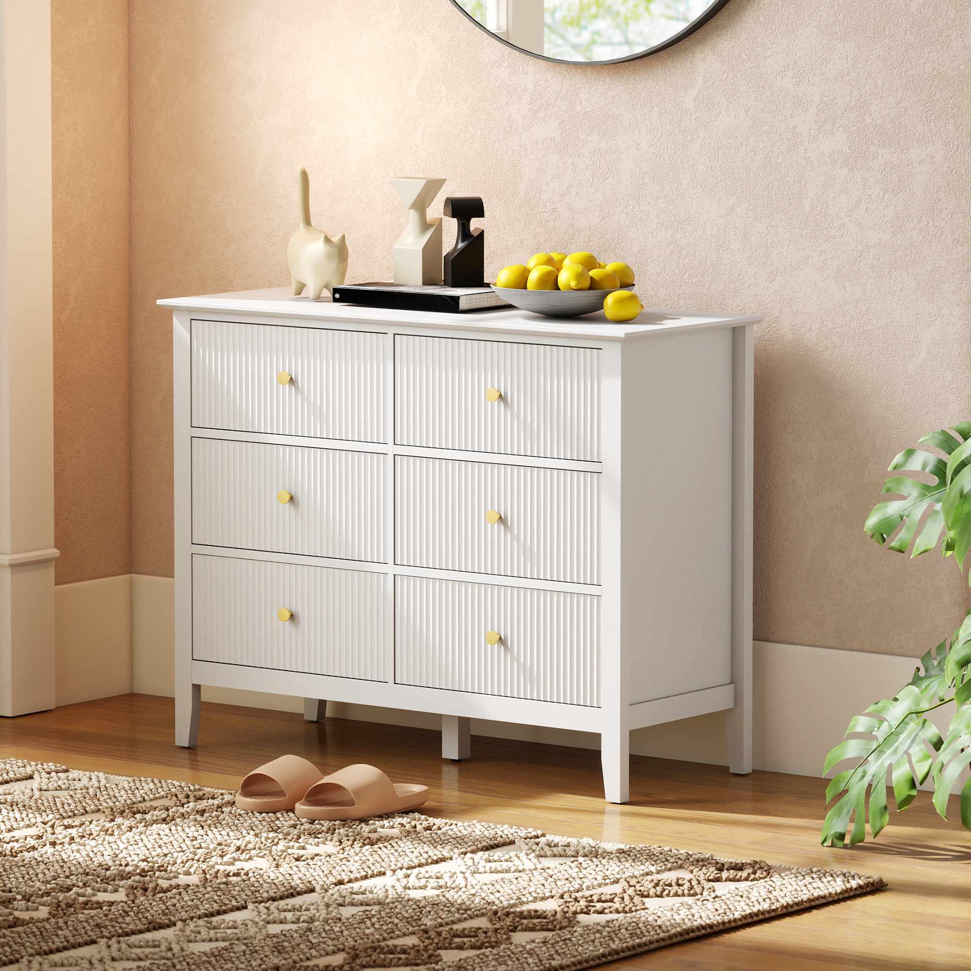 Skänk med 6 lådor, vit, 100 x 40 x 78 cm