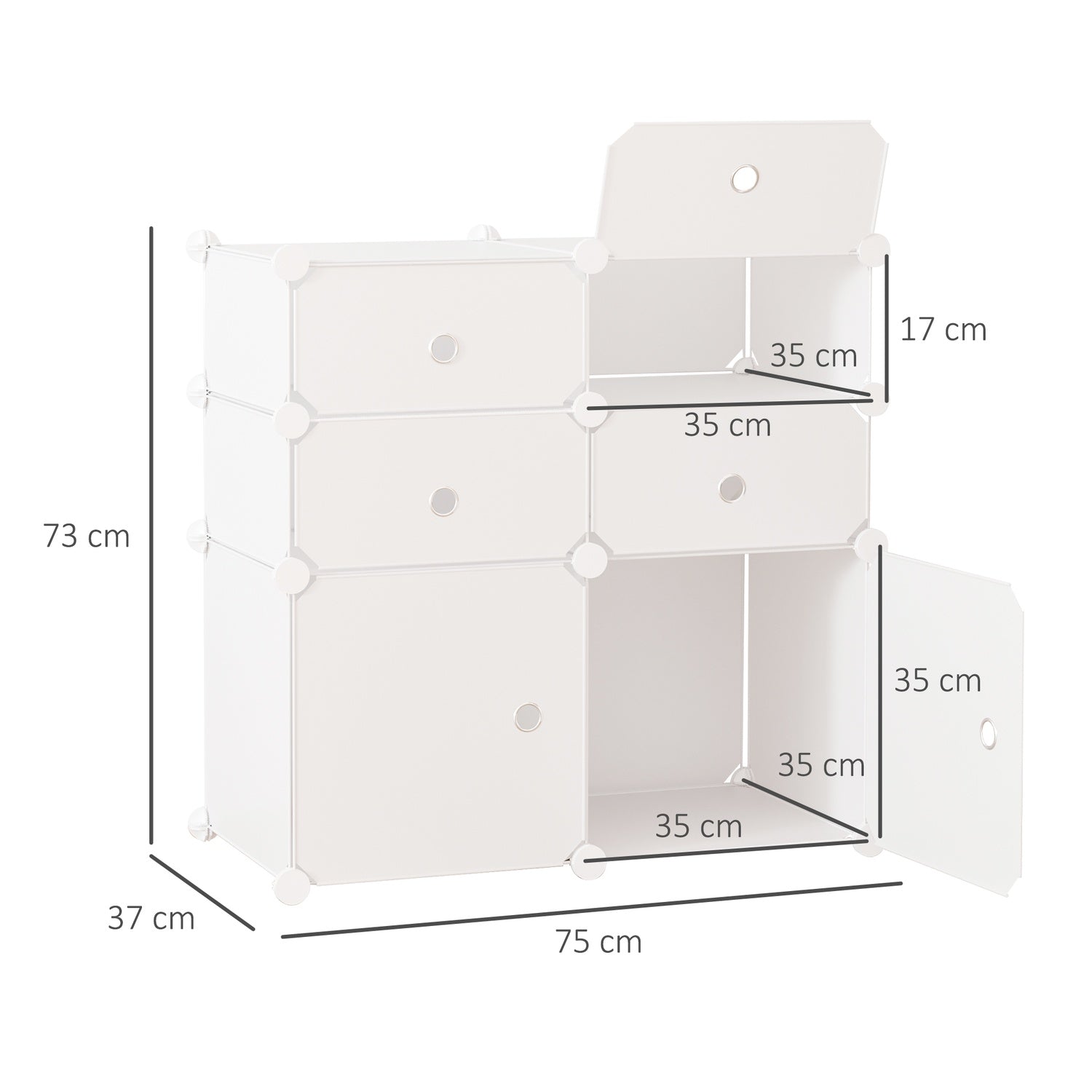 Schoenenkast met opberglades, kunststof & staal, wit 75x37x73cm