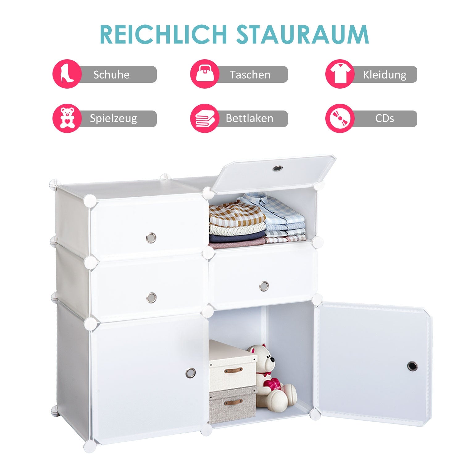 Schoenenkast met opberglades, kunststof & staal, wit 75x37x73cm