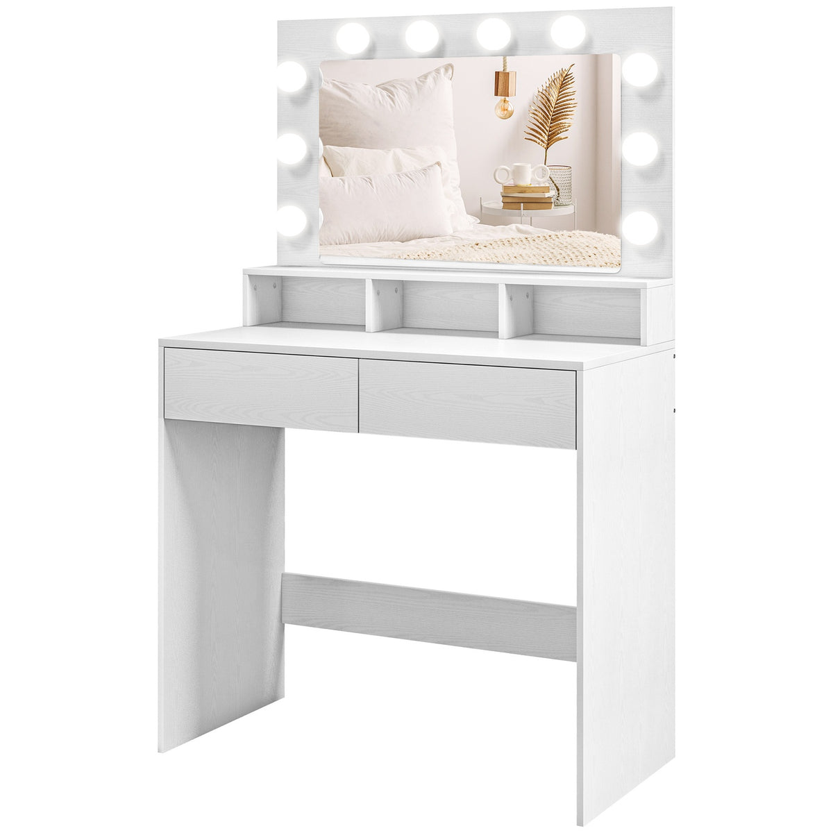 Kaptafel met led-spiegel, instelbare helderheid, wit