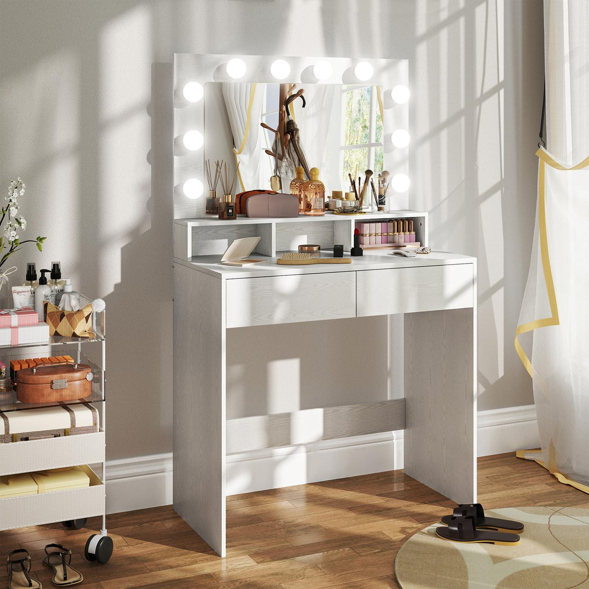 Kaptafel met led-spiegel, instelbare helderheid, wit