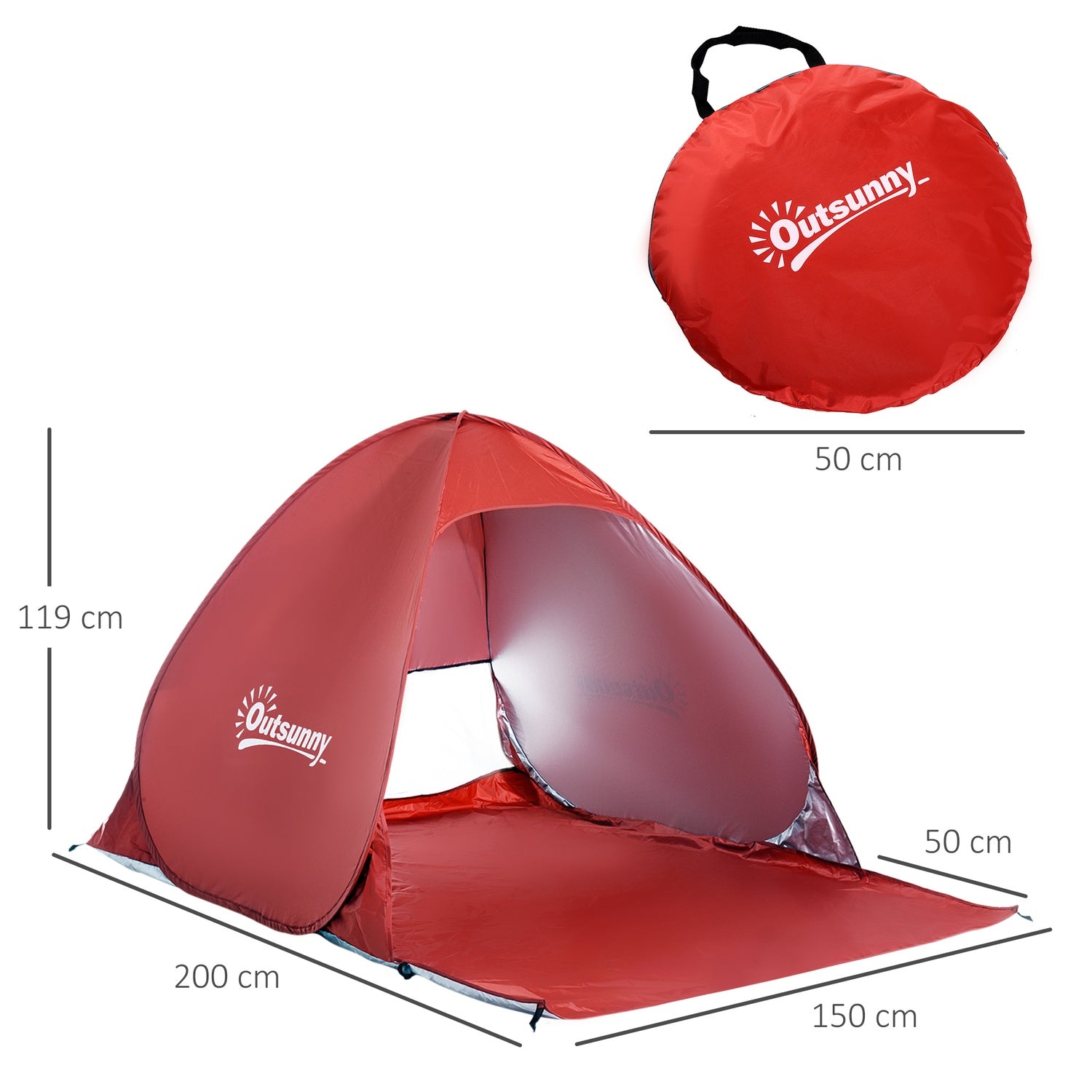 Snel op te zetten pop-up strandtent, rood, 200x150x119cm