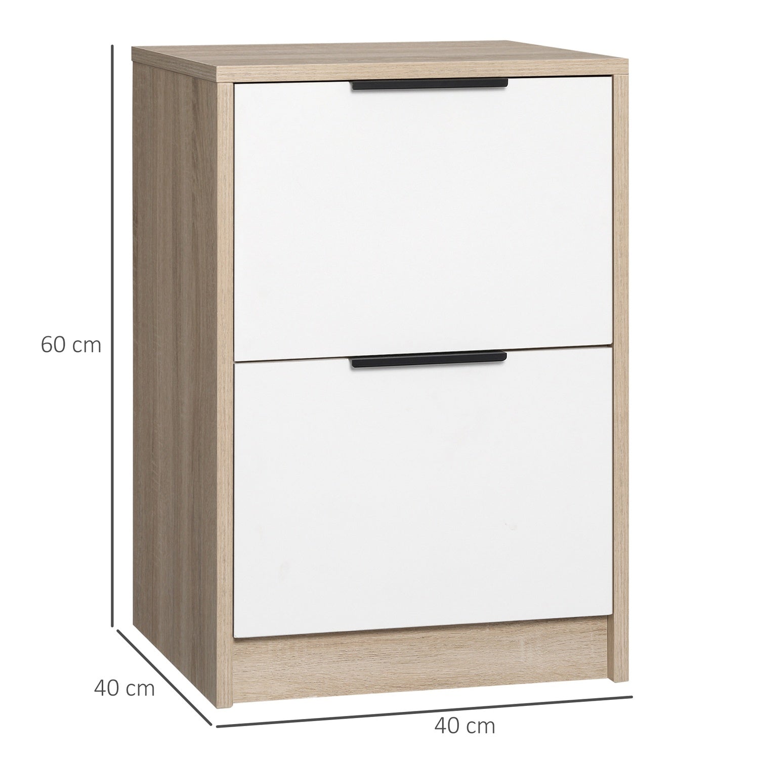Nachtkastje in wit & naturel hout – 2 laden, 40x40x60 cm