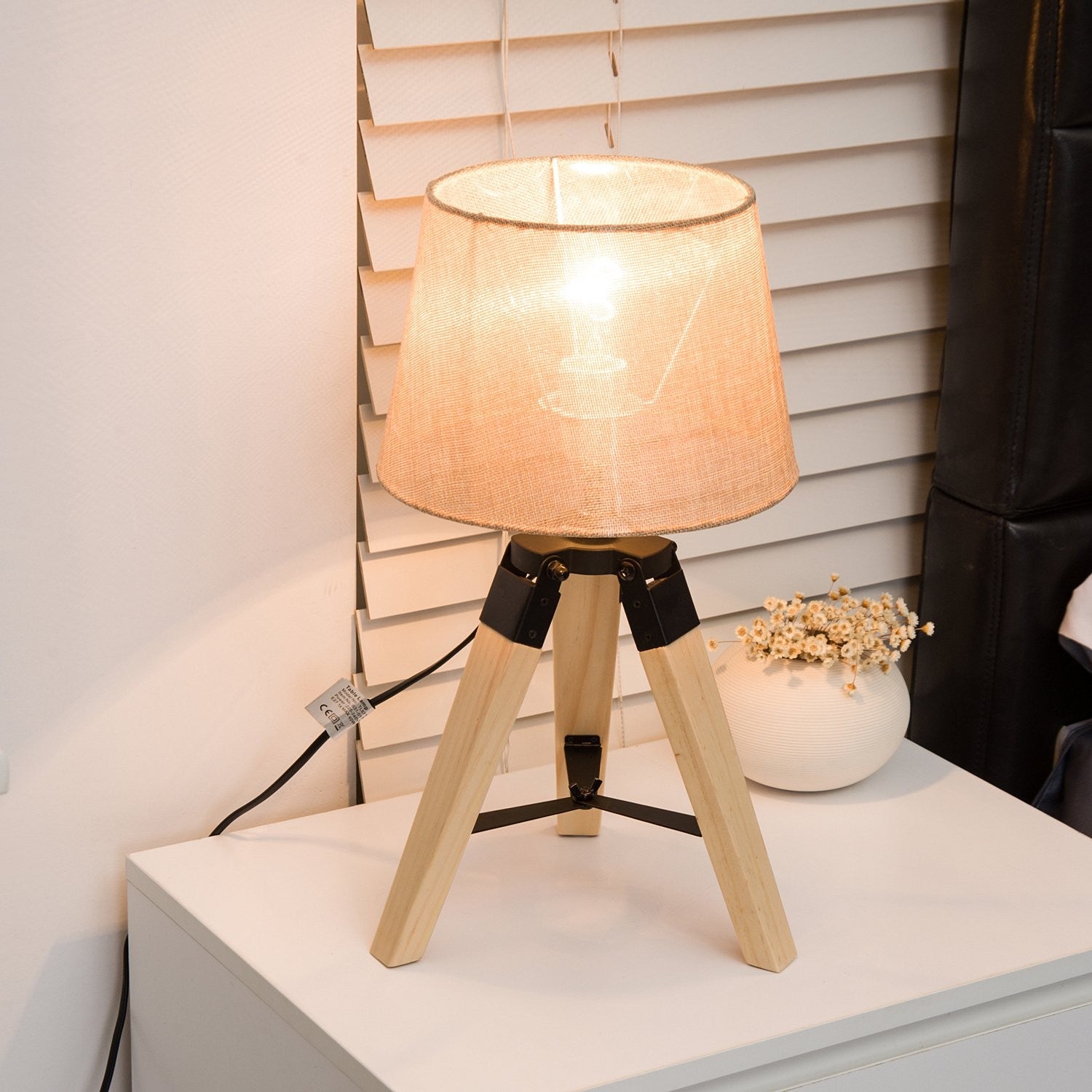 Nachtkastlamp, beige linnenlook, 45 cm