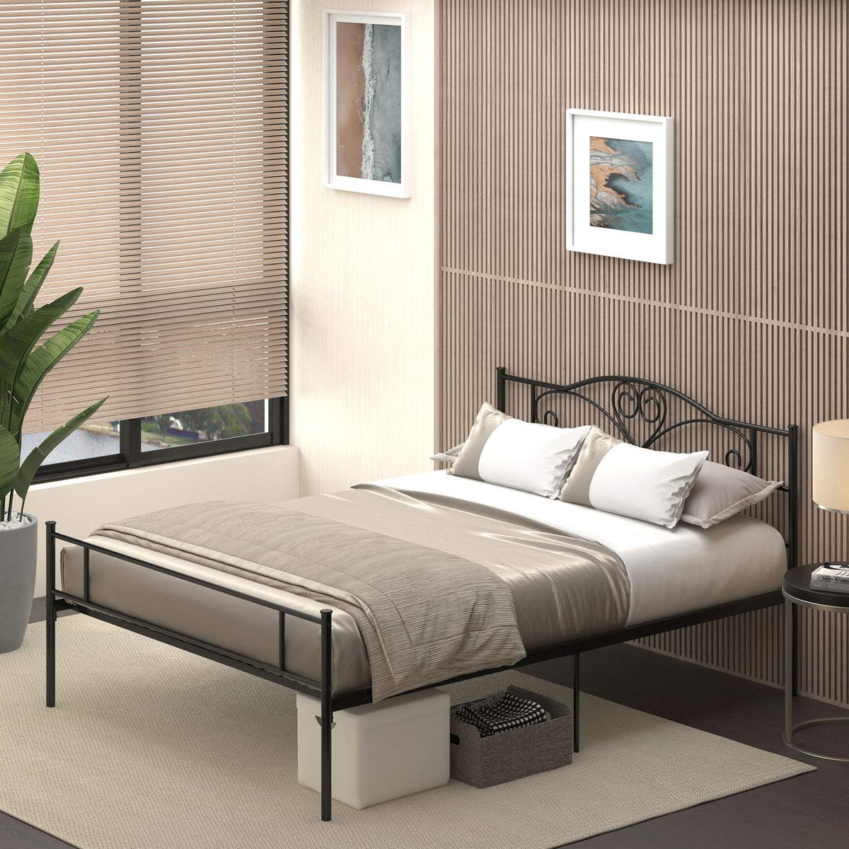 Metalen bedframe met hoofdbord, draagvermogen van 300 kg, zwart