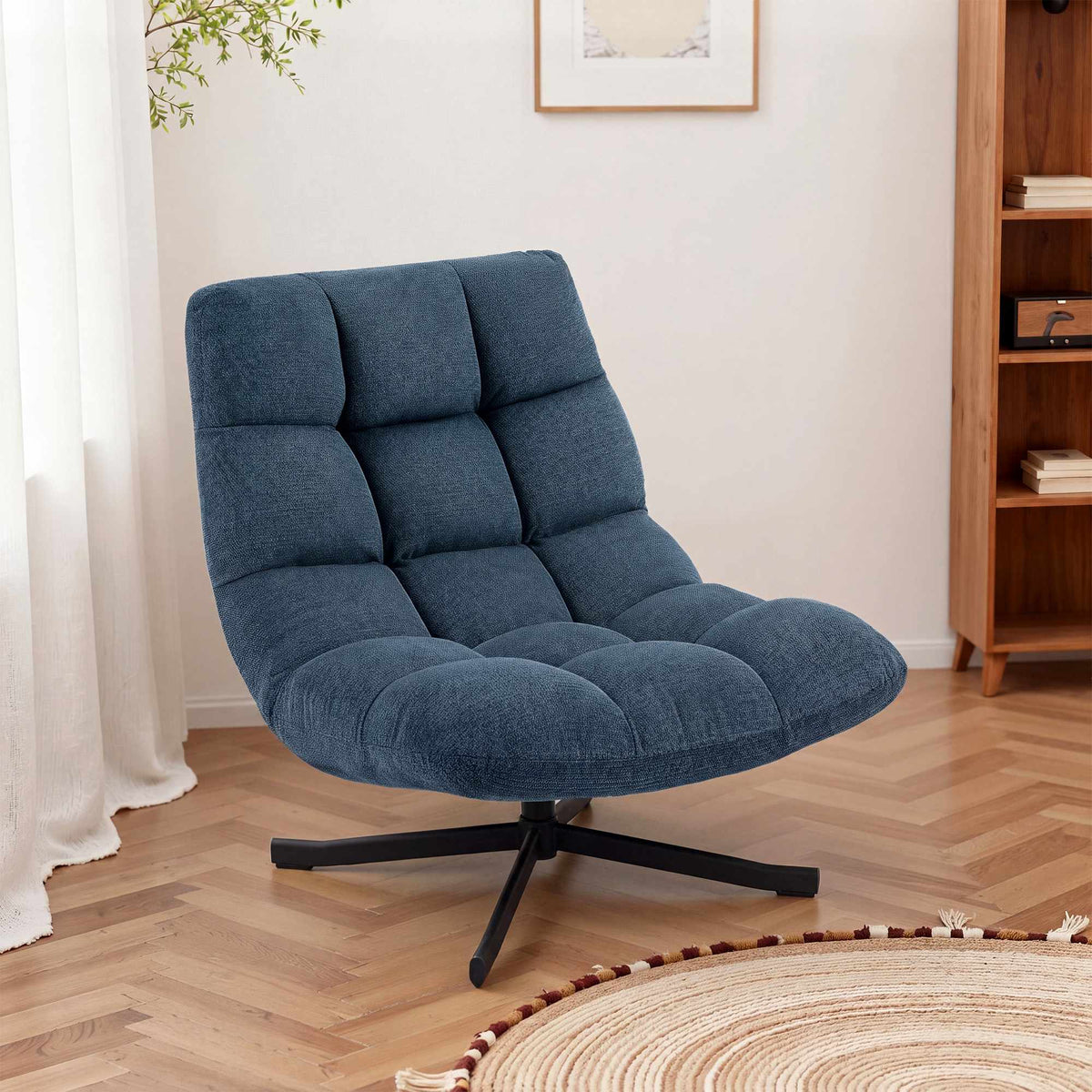Draaifauteuil, zonder armleuningen, chenille, donkerblauw