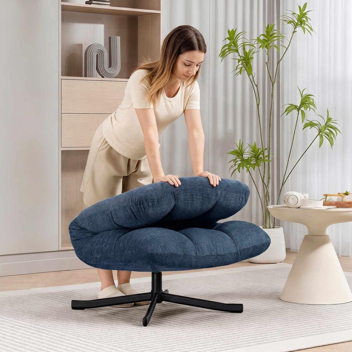 Draaifauteuil, zonder armleuningen, chenille, donkerblauw