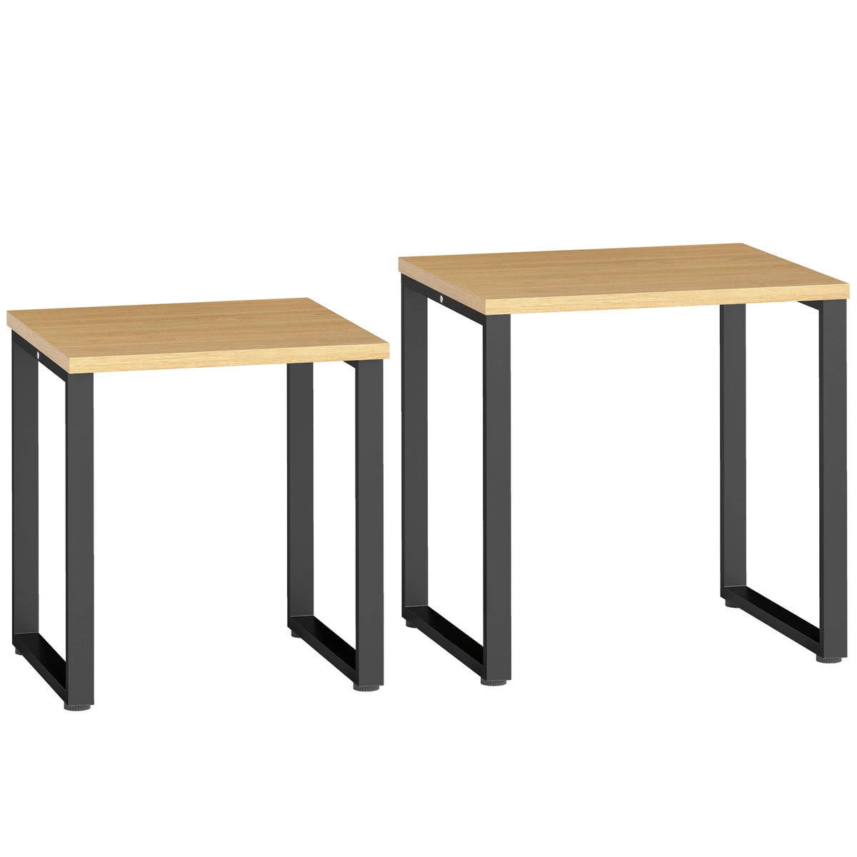 Set van 2 salontafels, houtlook, metalen frame, stapelbaar ontwerp