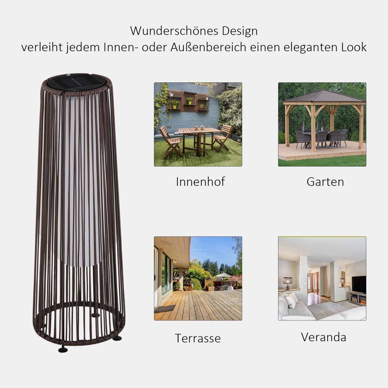 Solar Rotan Tuinlamp, LED, 61 cm, Bruin