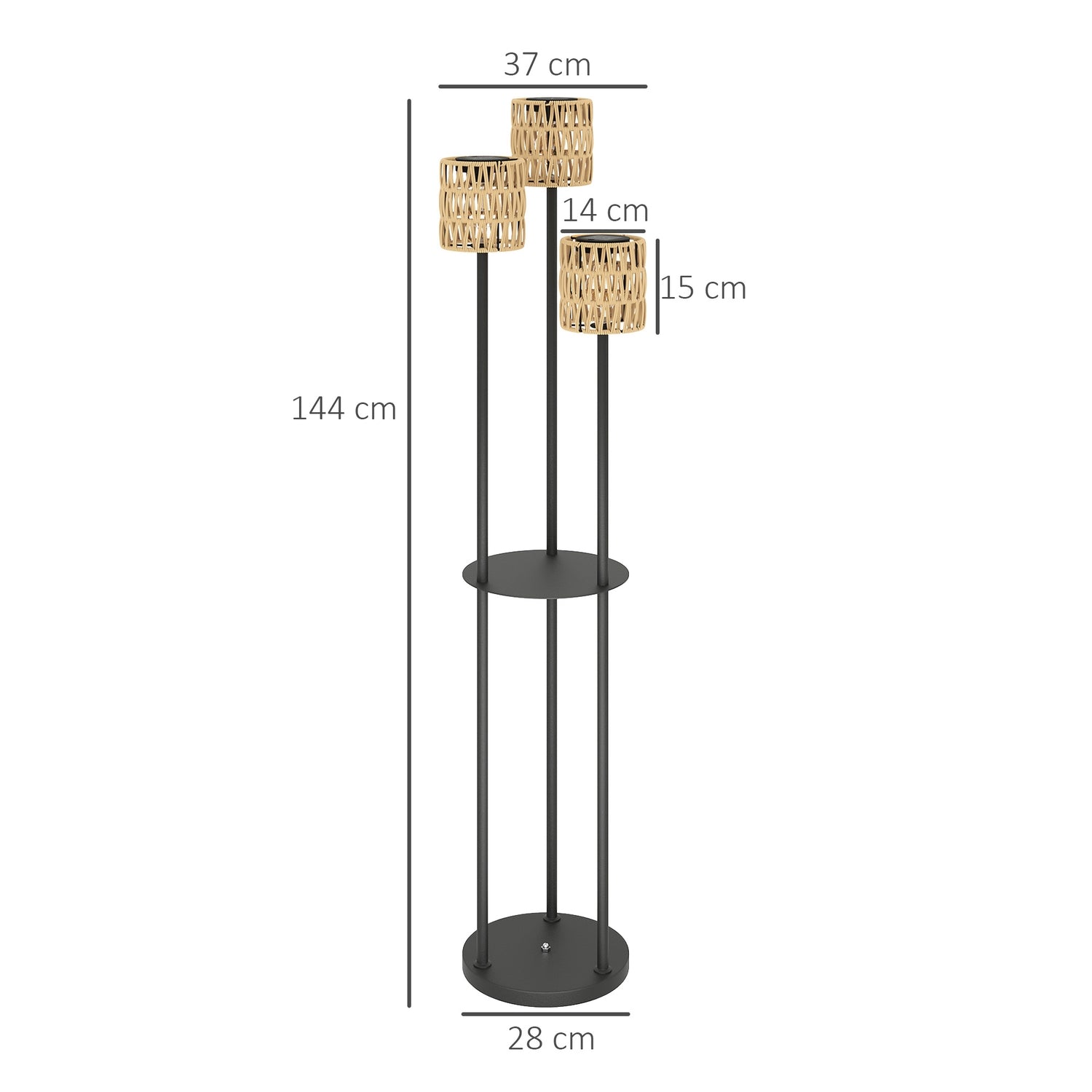 Solar vloerlamp, rotan, Boheemse stijl, buiten, IP44 waterdicht