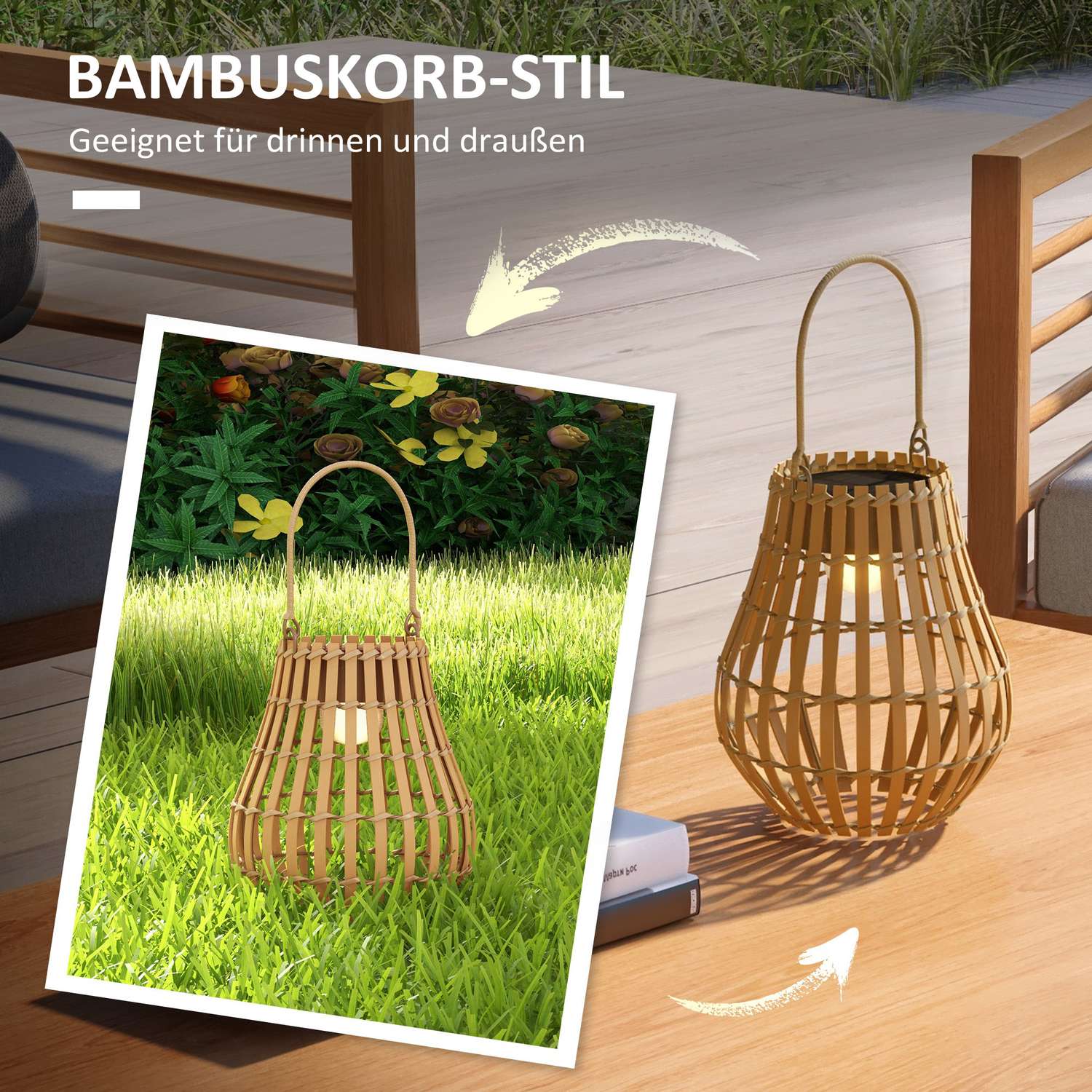 Solar tuinlamp, USB oplaadbaar, 3 lichtkleuren