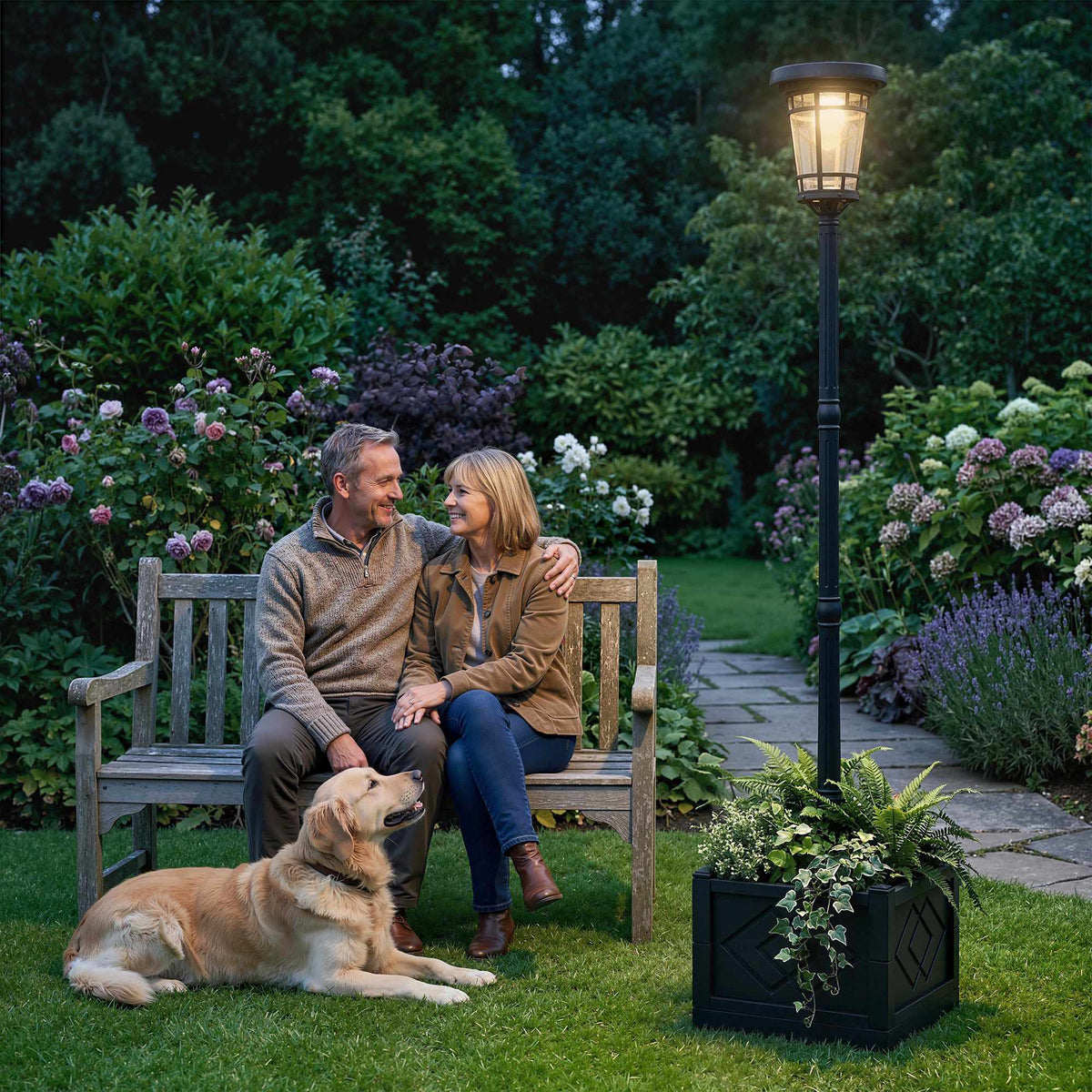 Solarlantaarn voor de tuin met plantenbak, 195 cm, dubbele lichtsterkte