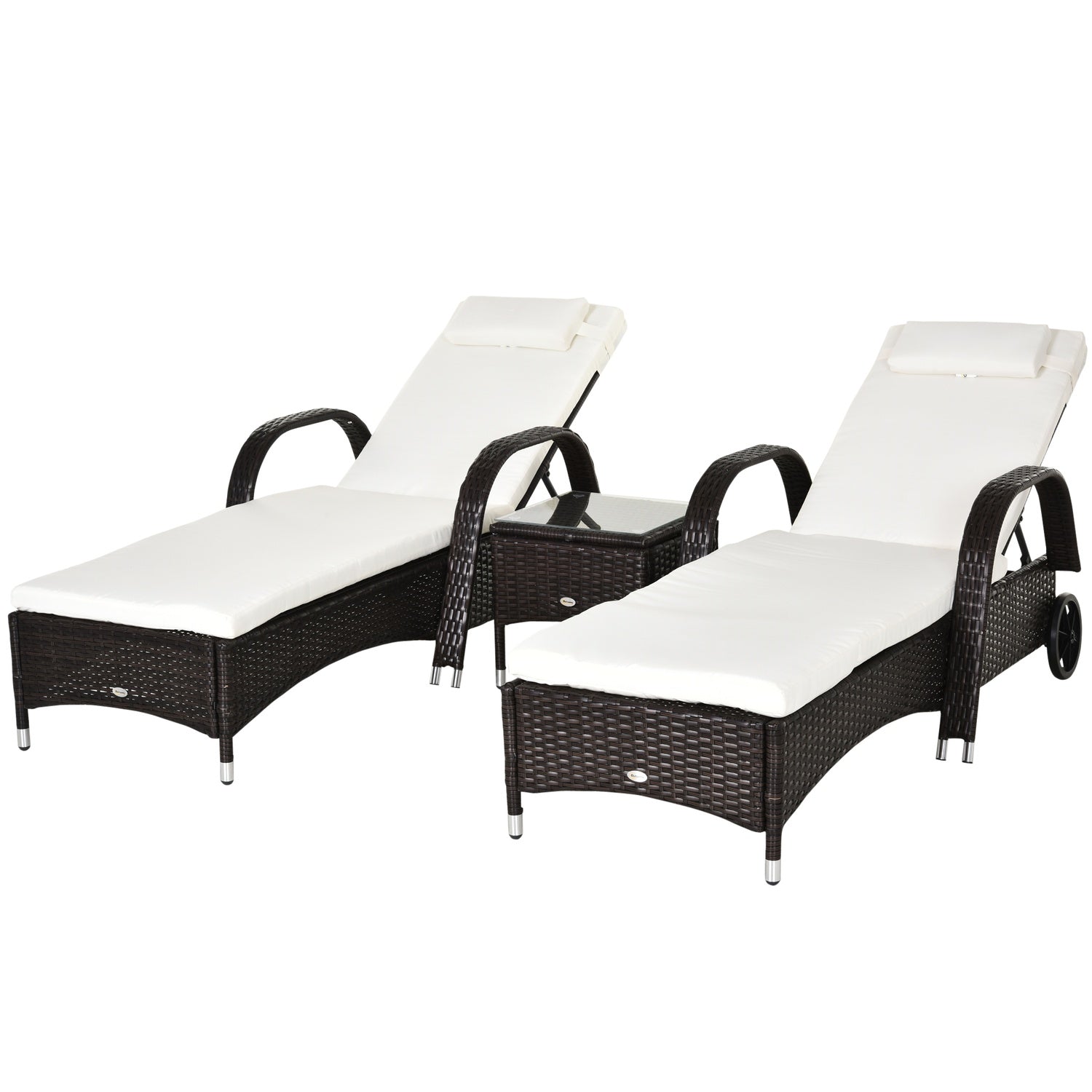 Ligbed & tafelset in polyrattan, bruin/crèmewit