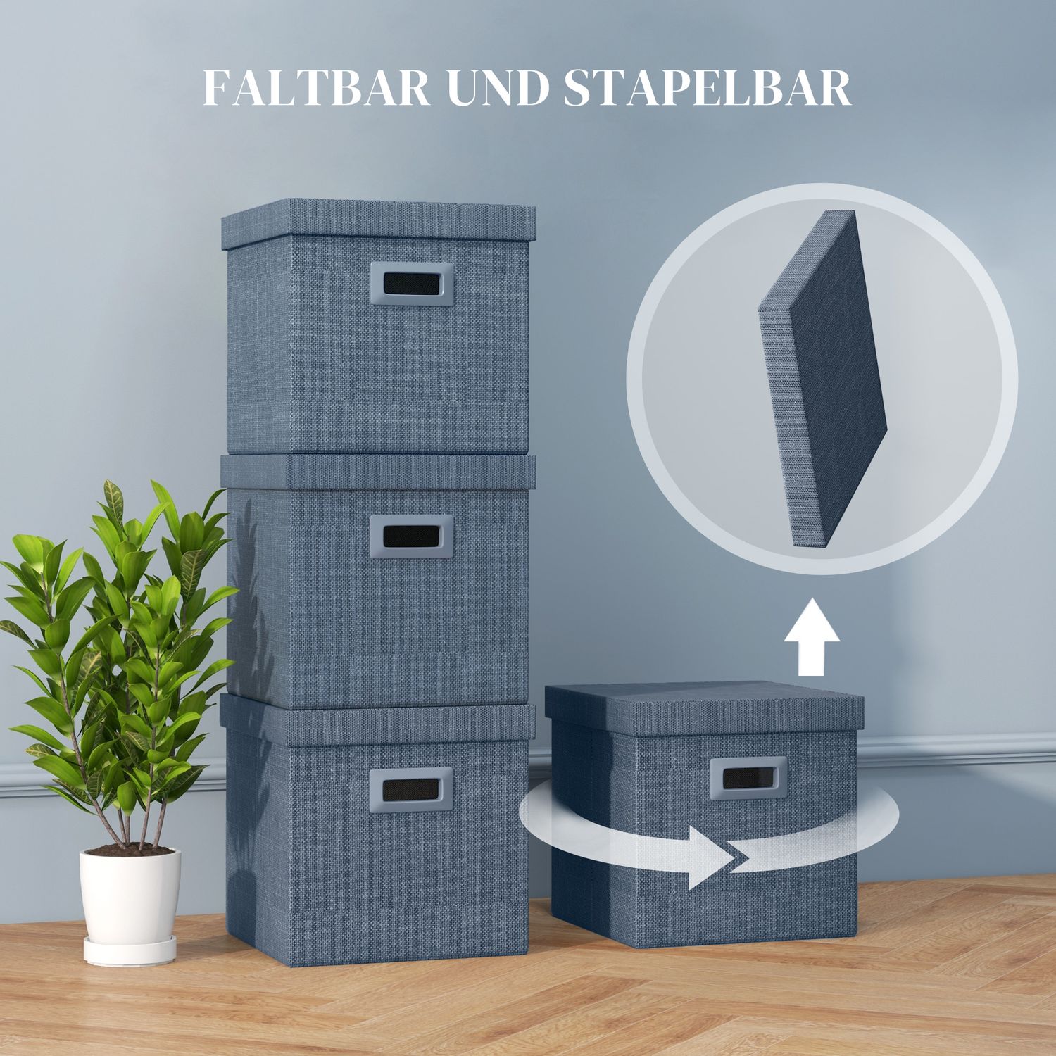Stapelbare blauwe opbergkubussen Set van 3, opvouwbaar – 30x30x29 cm