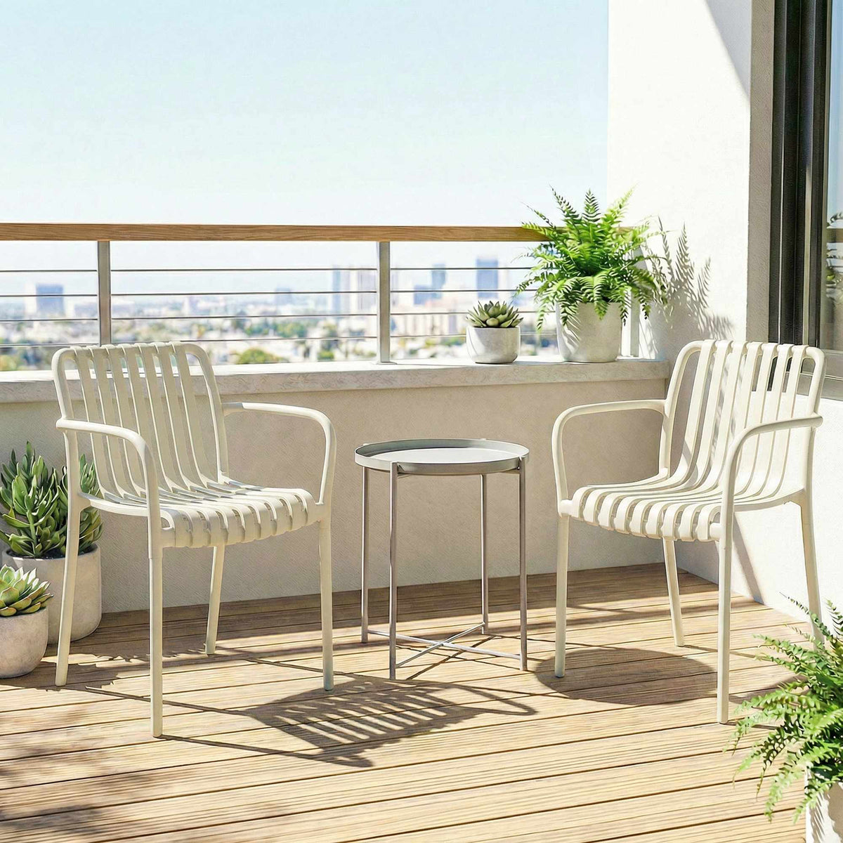 Stapelbare tuinstoelen, set van 4, crème-wit, ergonomisch ontwerp