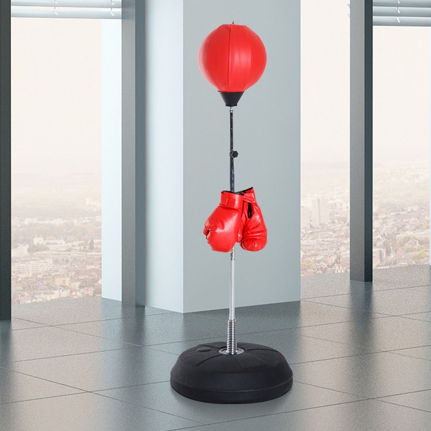 Sacco da boxe con supporto e guanti, altezza regolabile 126-144cm