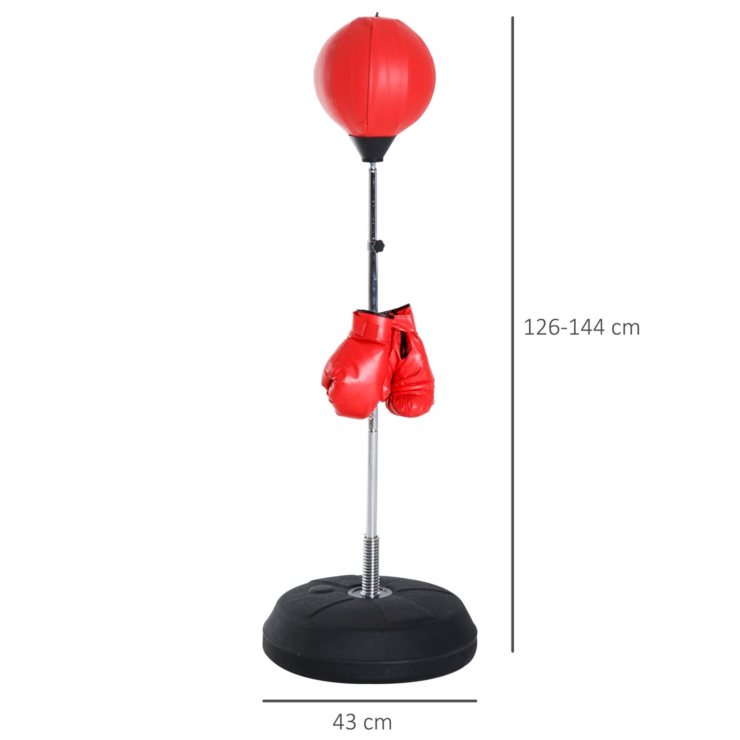 Sacco da boxe con supporto e guanti, altezza regolabile 126-144cm