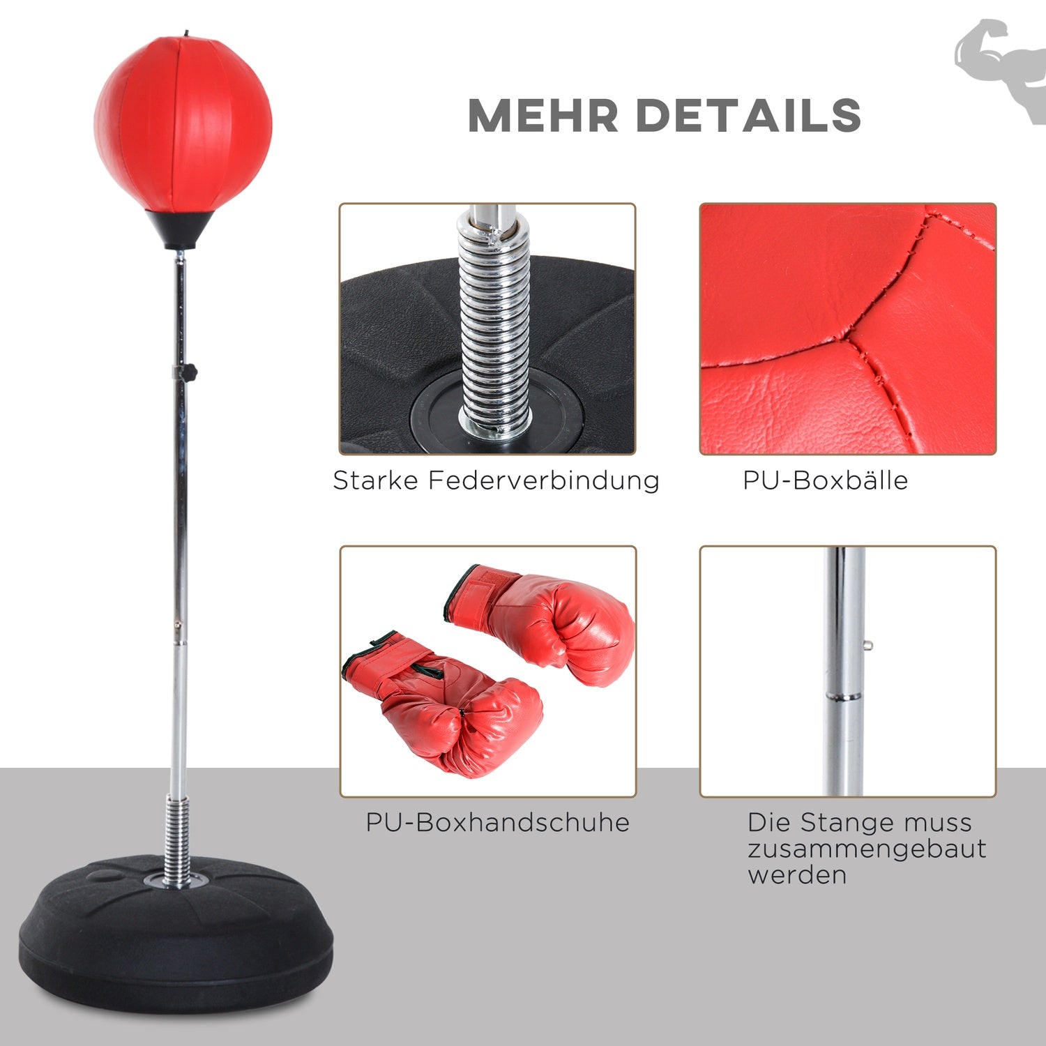 Sacco da boxe con supporto e guanti, altezza regolabile 126-144cm