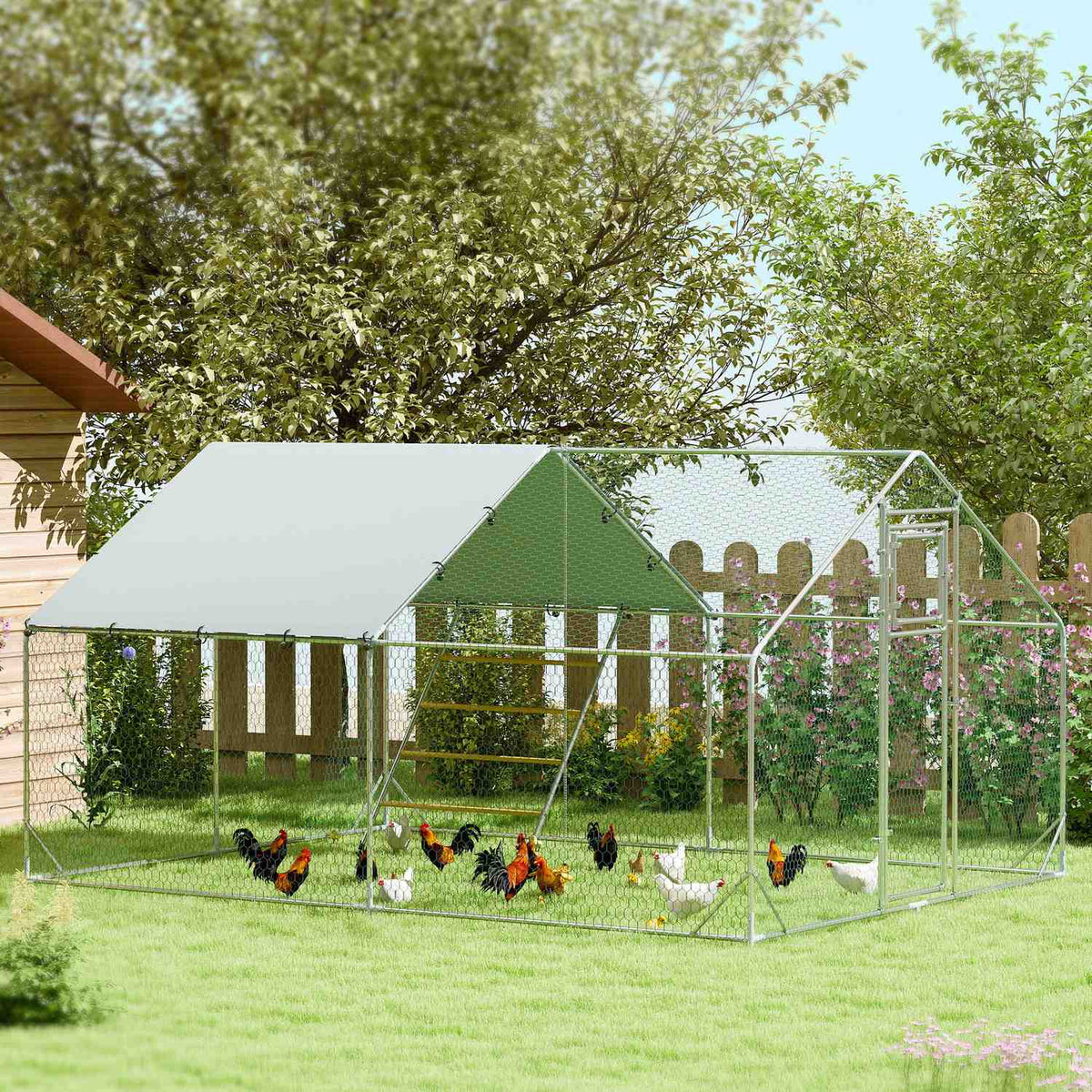 Stalen kippenhok – UV-bescherming, 300x400x195 cm, 12-18 kippen