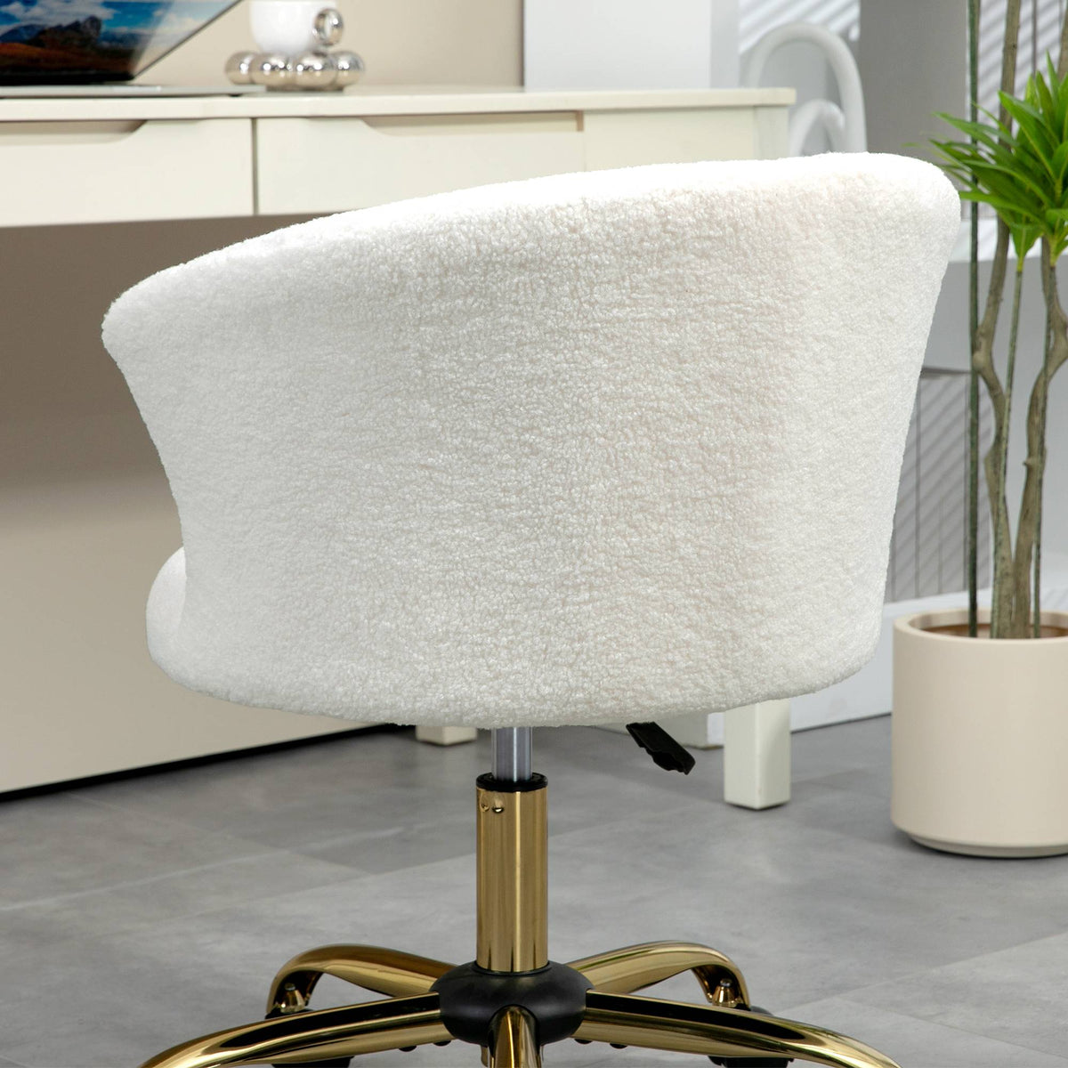 Verstelbare bureaustoel, teddyfleece, 58x56x68-76 cm, wit