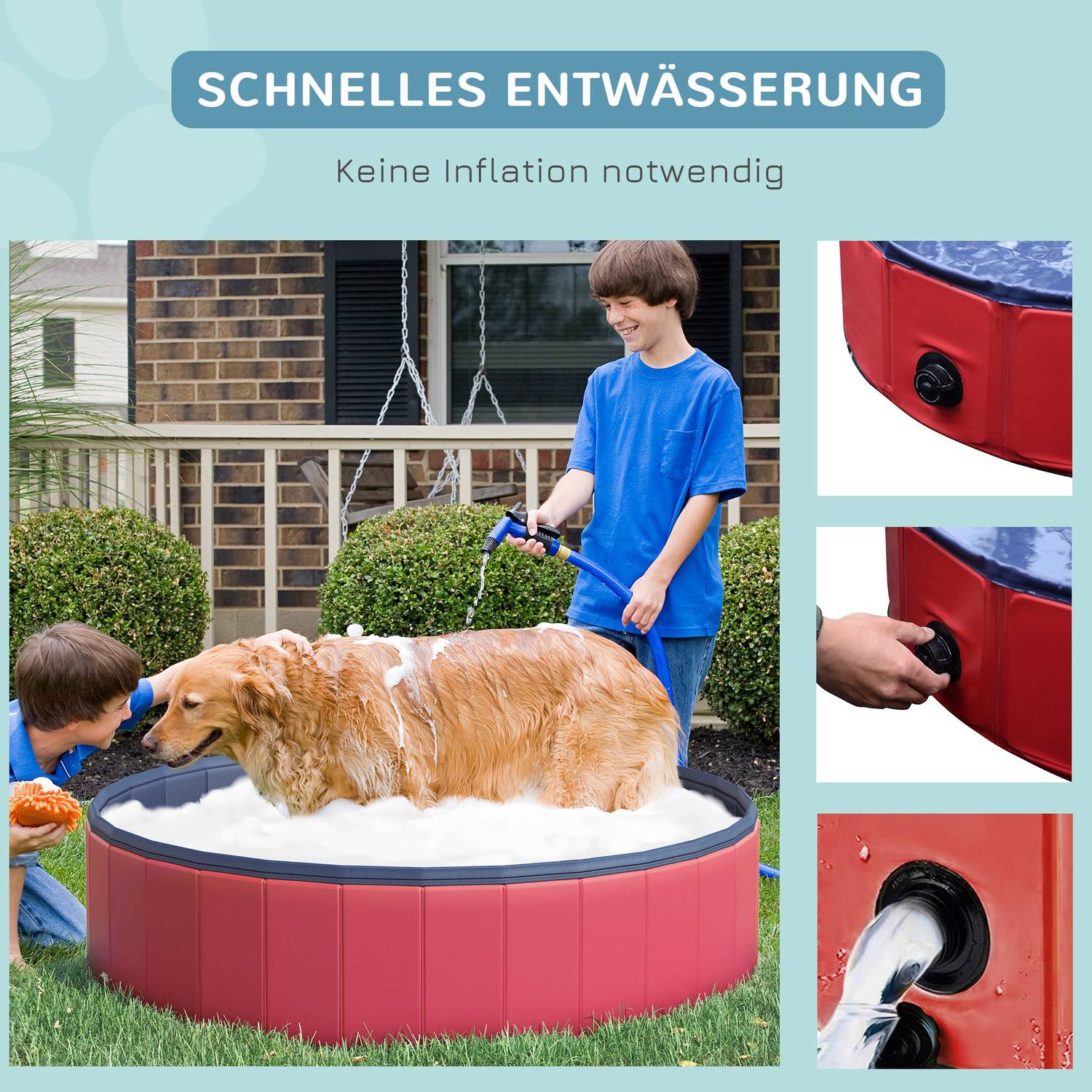 Groot PVC-hondenbad, Ø140x30 cm, Rood