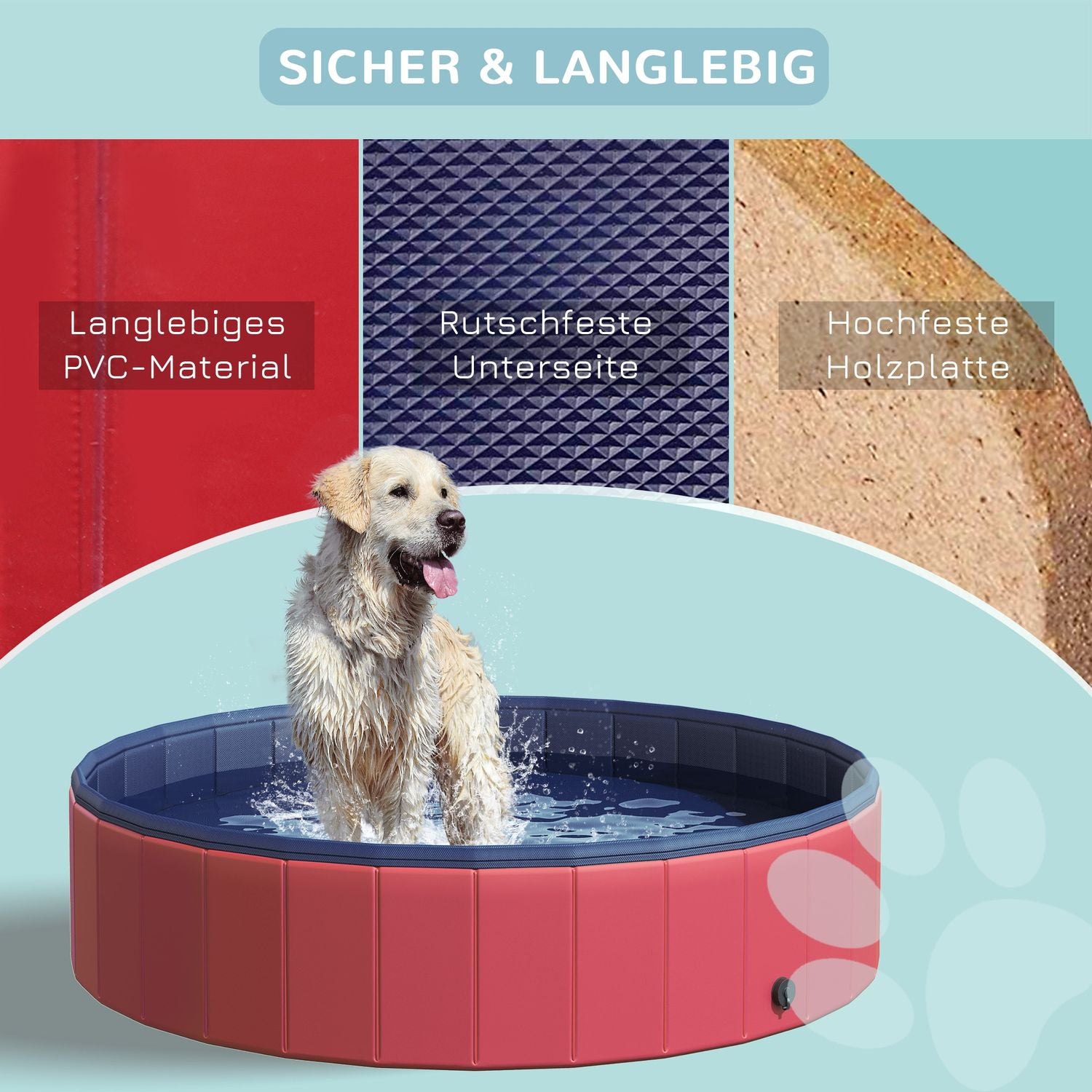 Groot PVC-hondenbad, Ø140x30 cm, Rood