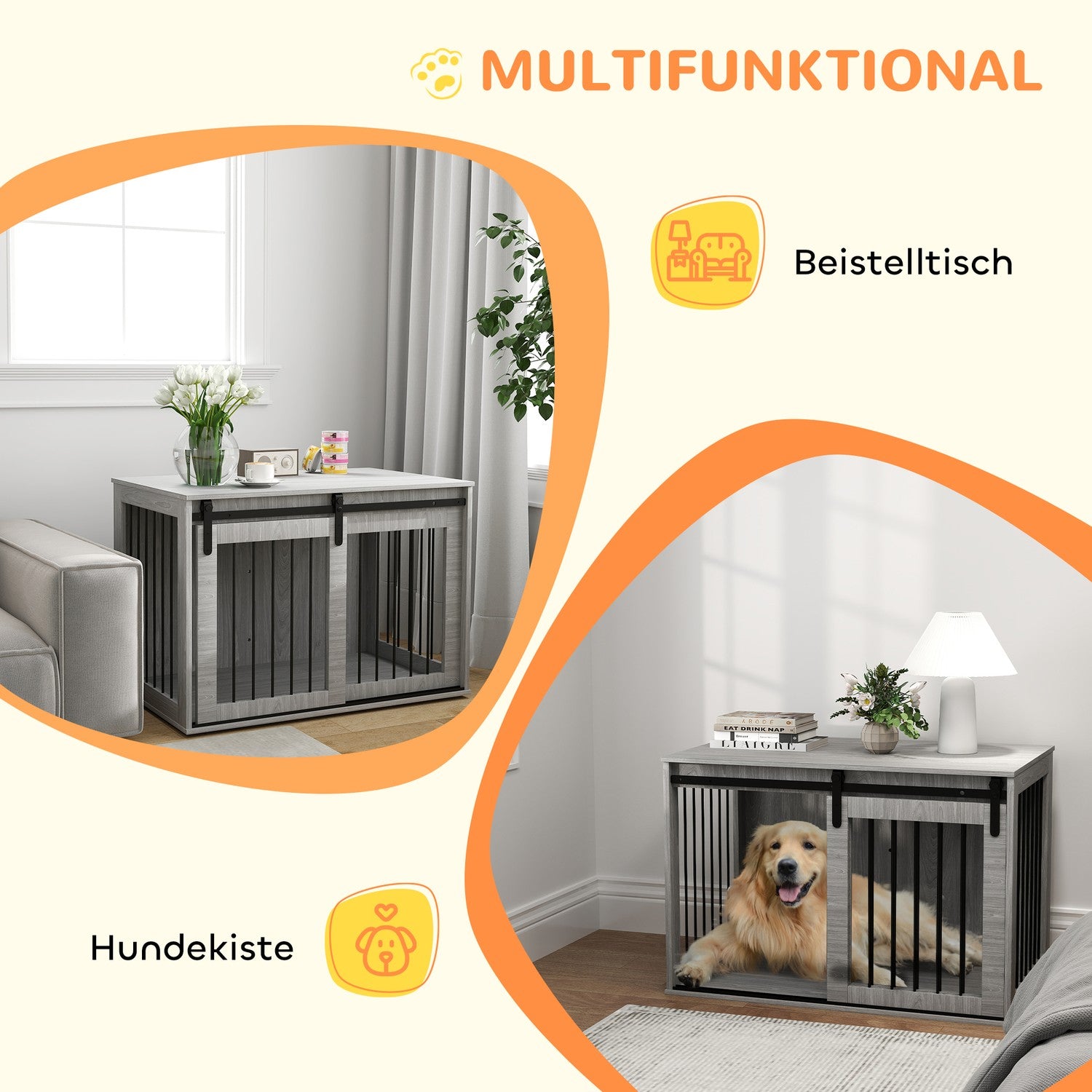 Grosse graue Hundebox mit abschliessbarer Schiebetür