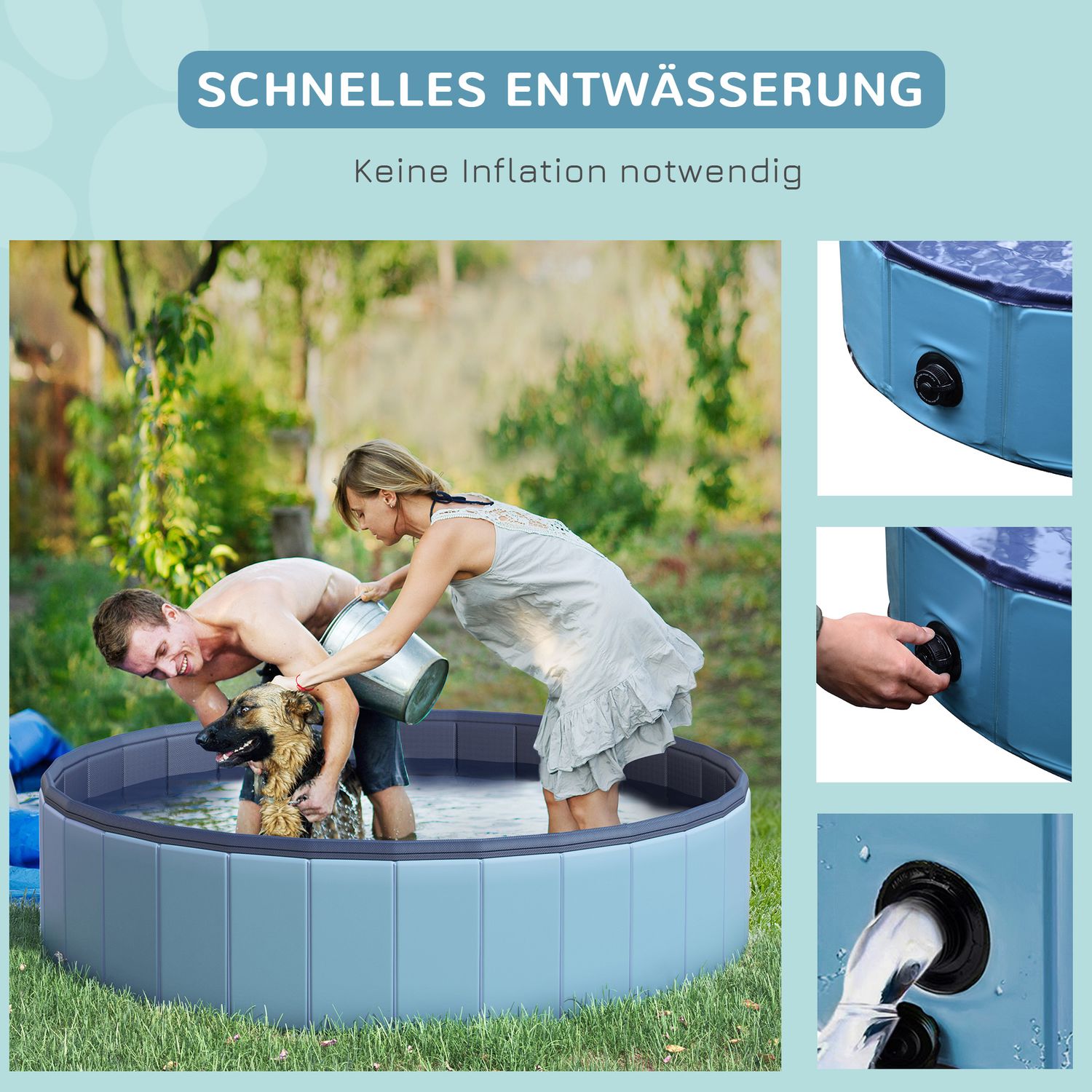 Groot hondenbad – PVC & hout, 140x30 cm, blauw