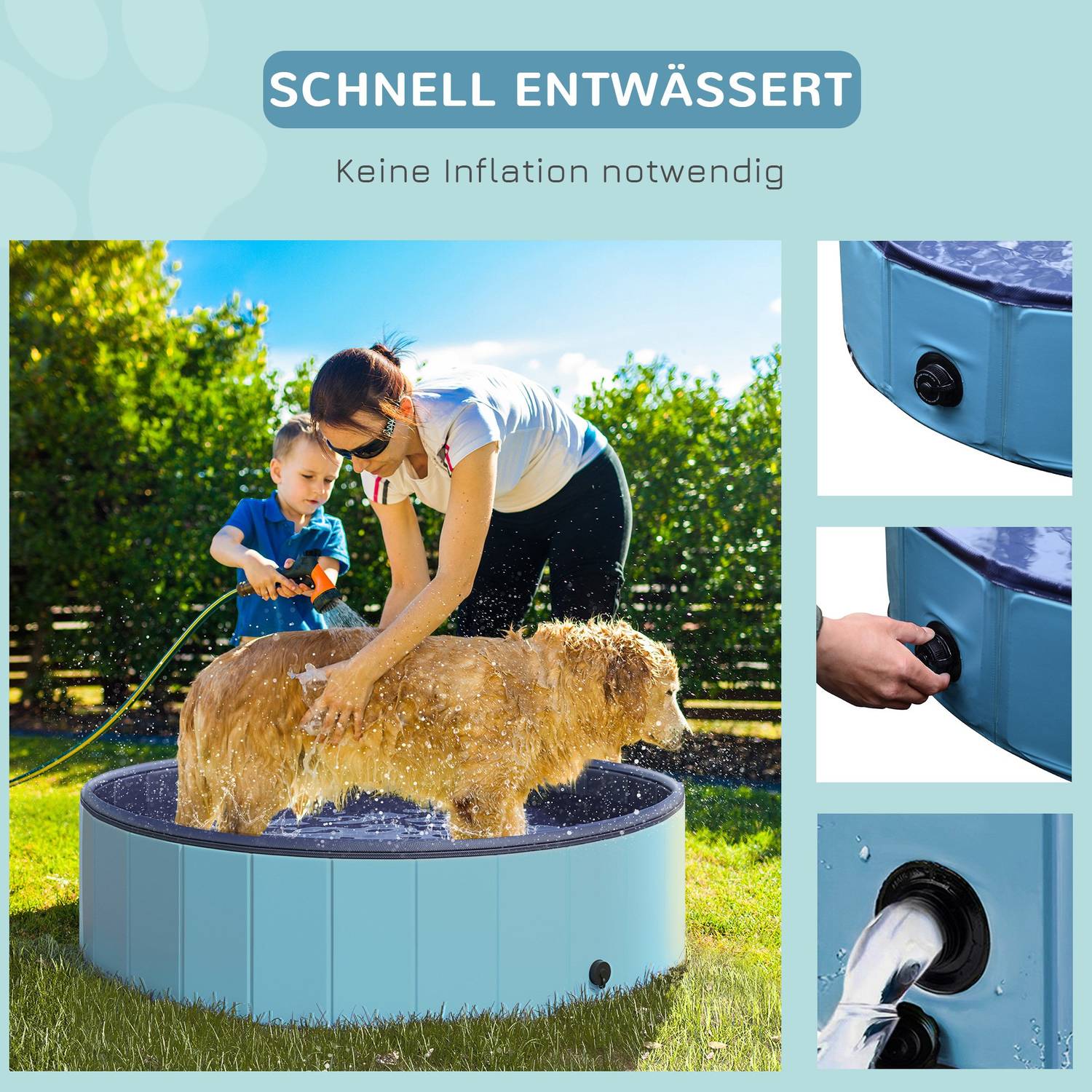 Groot hondenbad, robuust PVC/hout, 120x30 cm – Zomerverkoeling