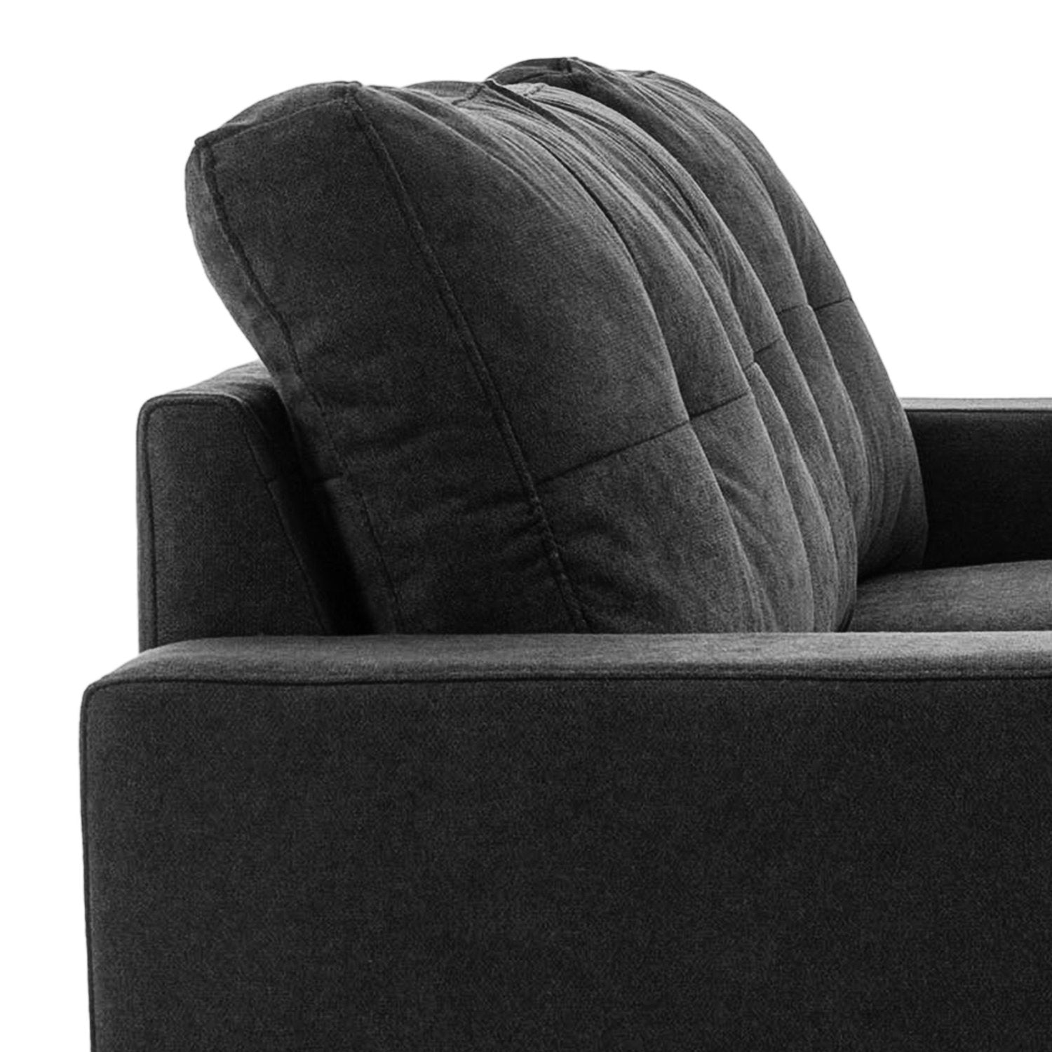 Zwarte L-vormige linnen bank, hoekbank met chaise longue voor 3 personen