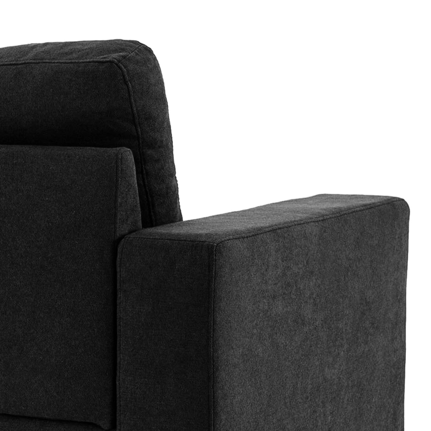 Zwarte L-vormige linnen bank, hoekbank met chaise longue voor 3 personen