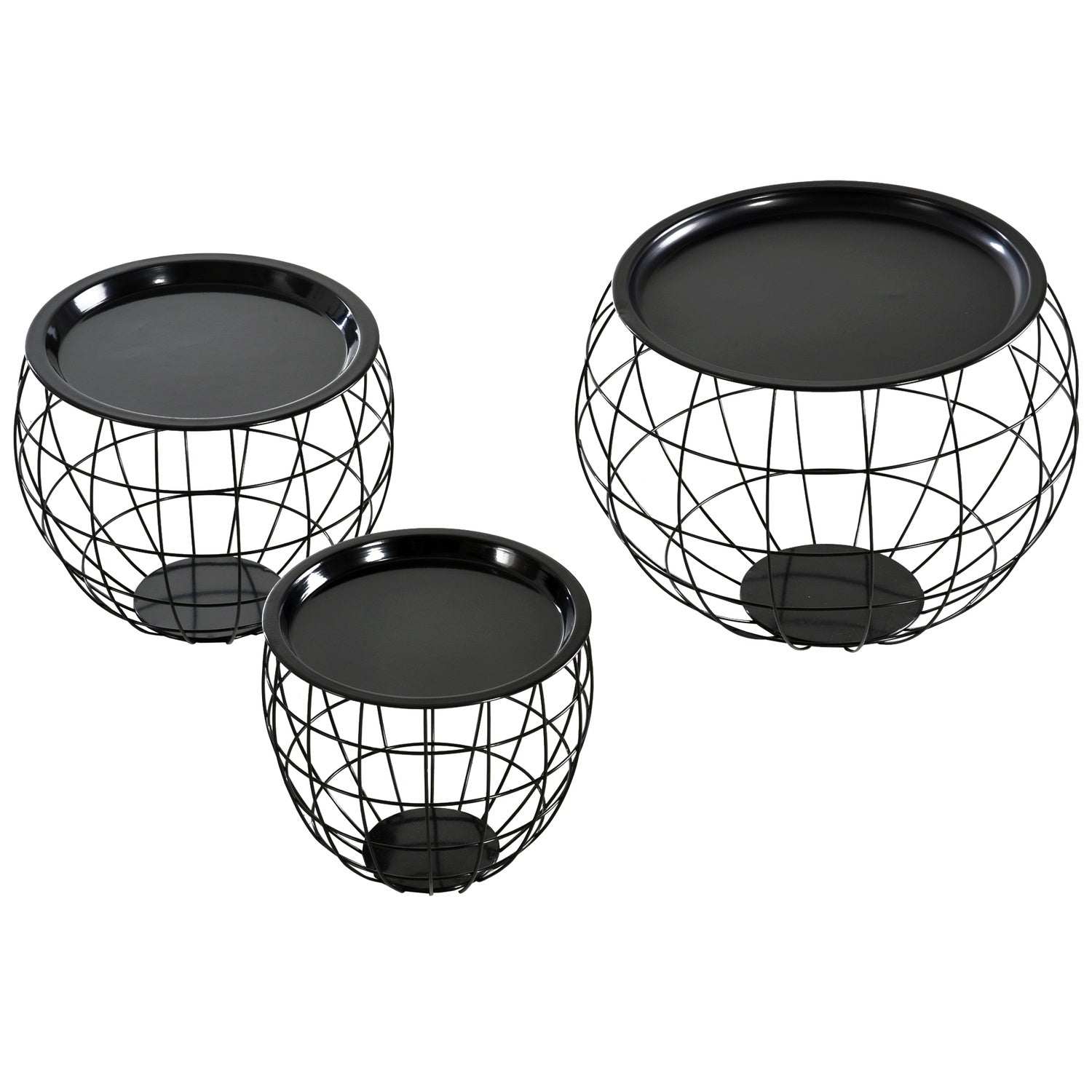 Zwarte salontafels – Set van 3 met afneembare bladen